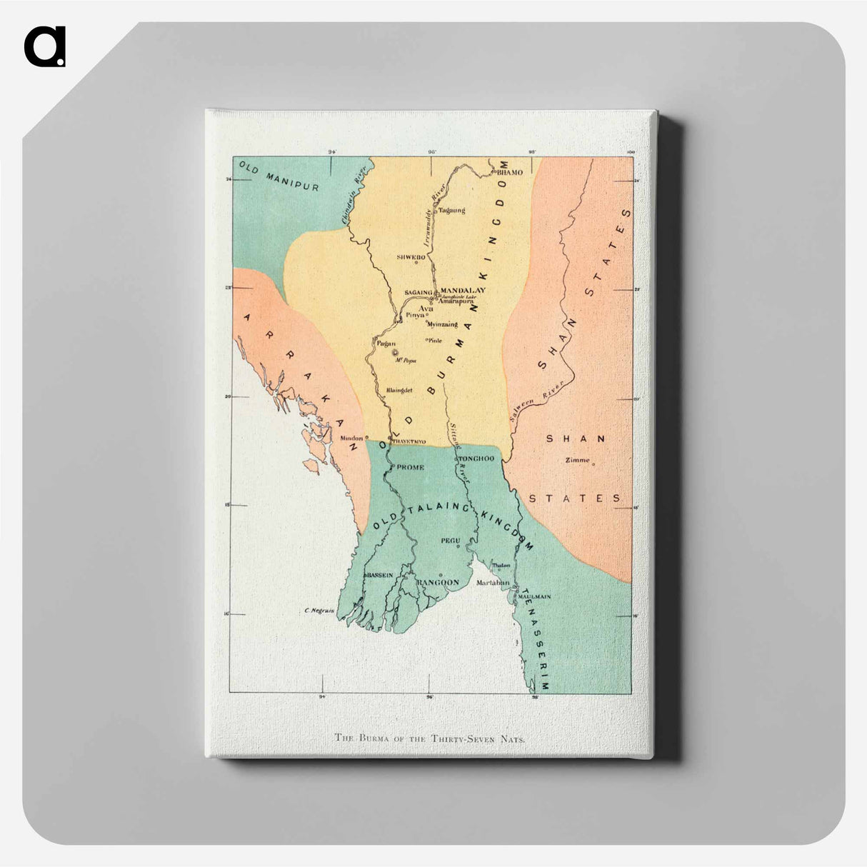 Map of the ond Burman kingdom and its neighbor - アンティーク地図 Canvas.
