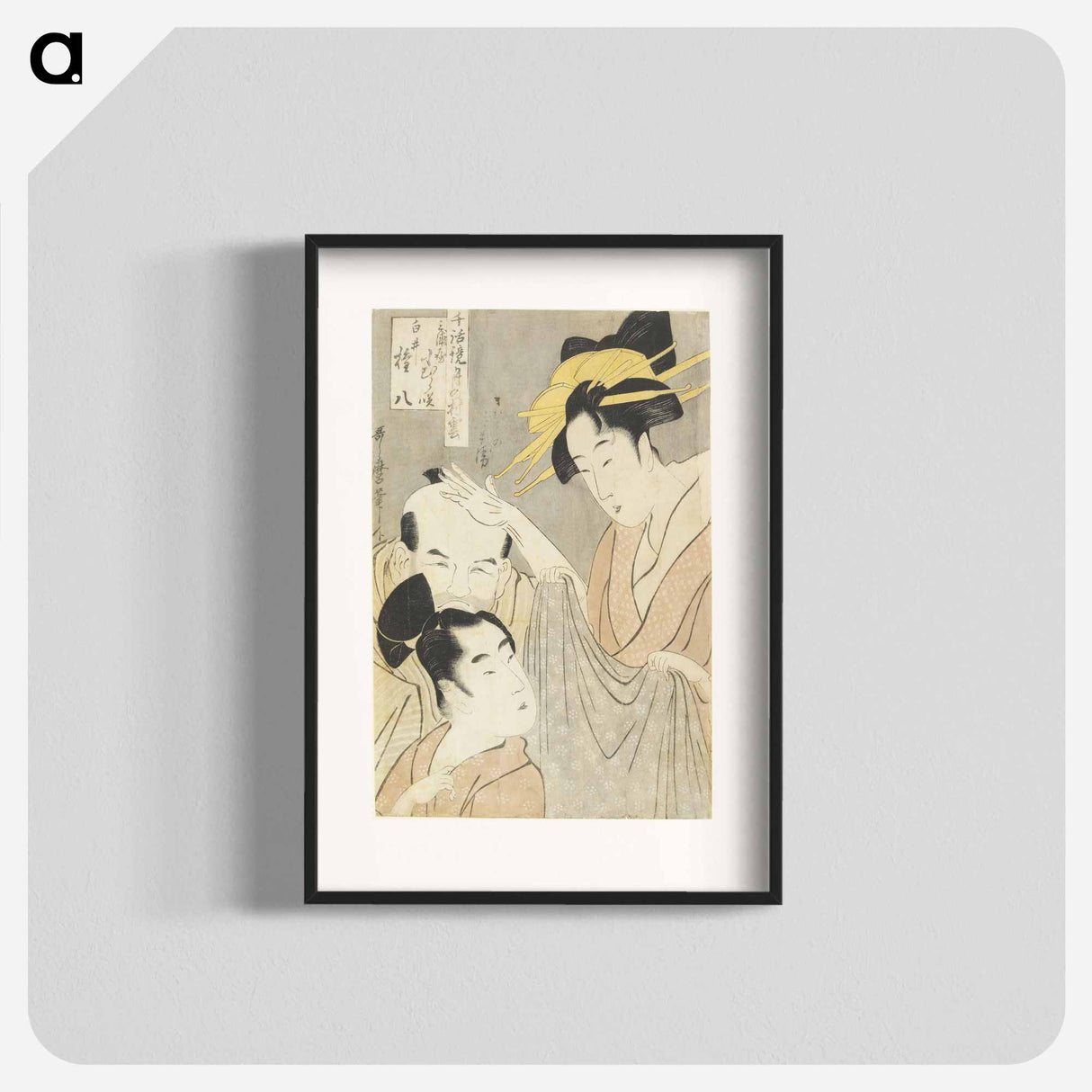 アートポスター-The Prostitute Komurasaki of the Miuraya House, Shirai Gonpachi, and the Viperous Jihei - 喜多川 歌麿 Poster.