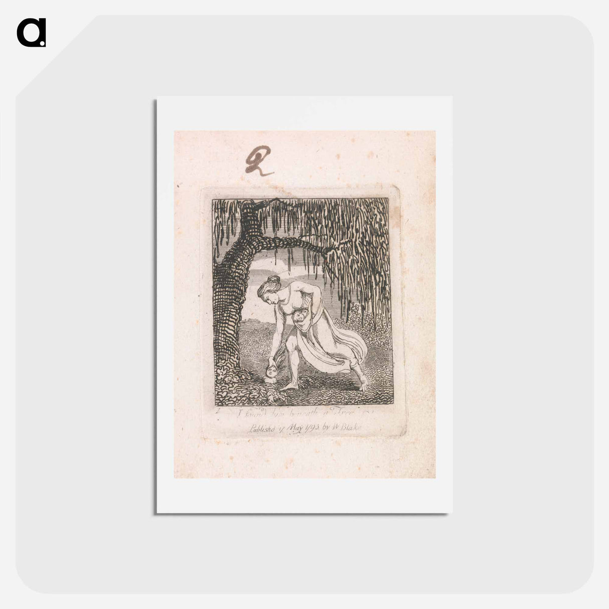 アートポストカード-The Gates of Paradise, Plate 3, "I found him beneath a Tree" - ウィリアム ブレイク Postcard.