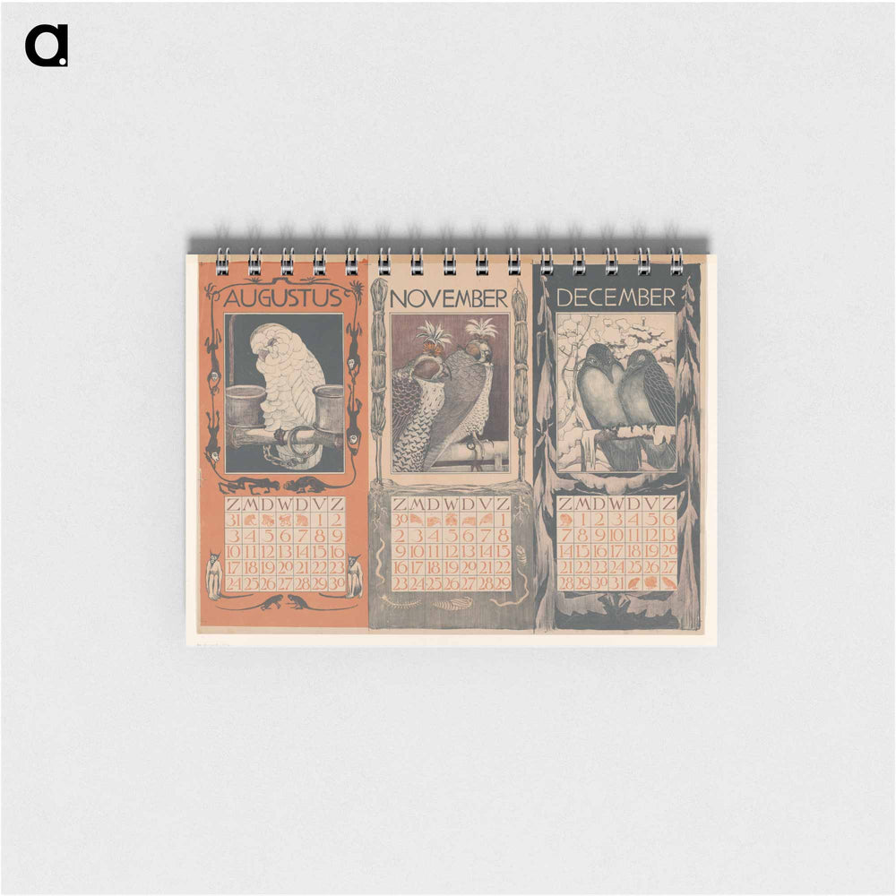Kalenders voor augustus, november en december 1902 by Theo van Hoytema, Theo van Hoytema and Gebroeders Braakensiek - テオ ヴァン ホイテマ Memo.