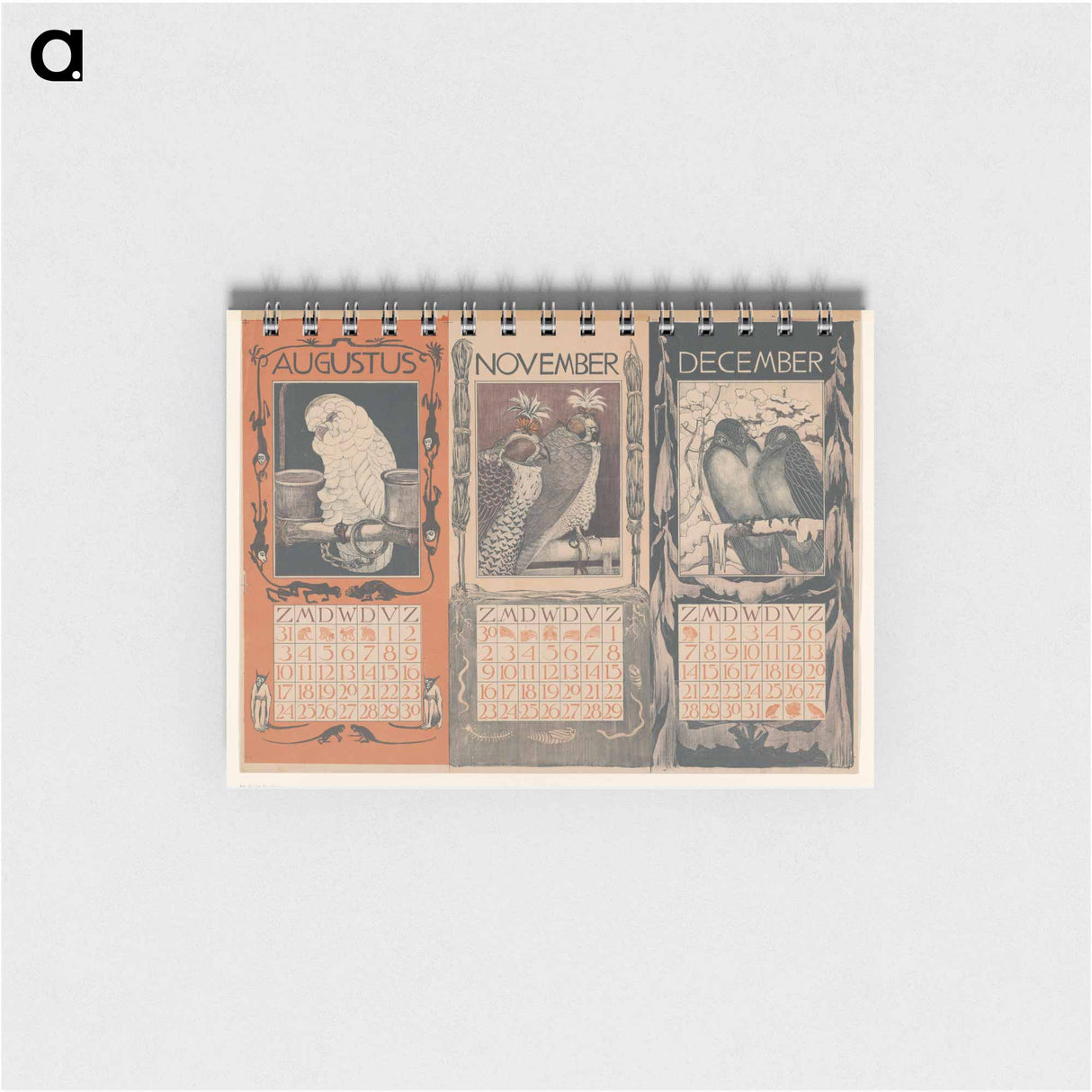 Kalenders voor augustus, november en december 1902 by Theo van Hoytema, Theo van Hoytema and Gebroeders Braakensiek - テオ ヴァン ホイテマ Memo.