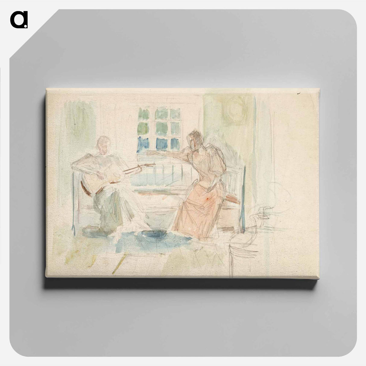 Kaksi naista sohvalla, toinen soittaa kitaraa - アルバート エーデルフェルト Canvas.