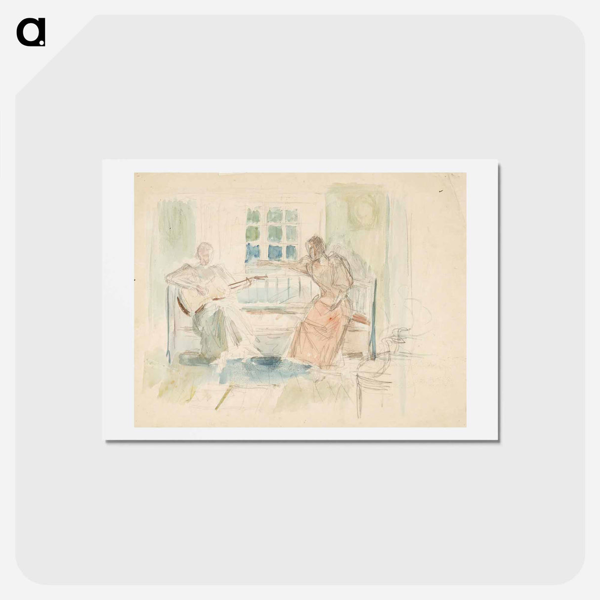 Kaksi naista sohvalla, toinen soittaa kitaraa - アルバート エーデルフェルト Postcard.
