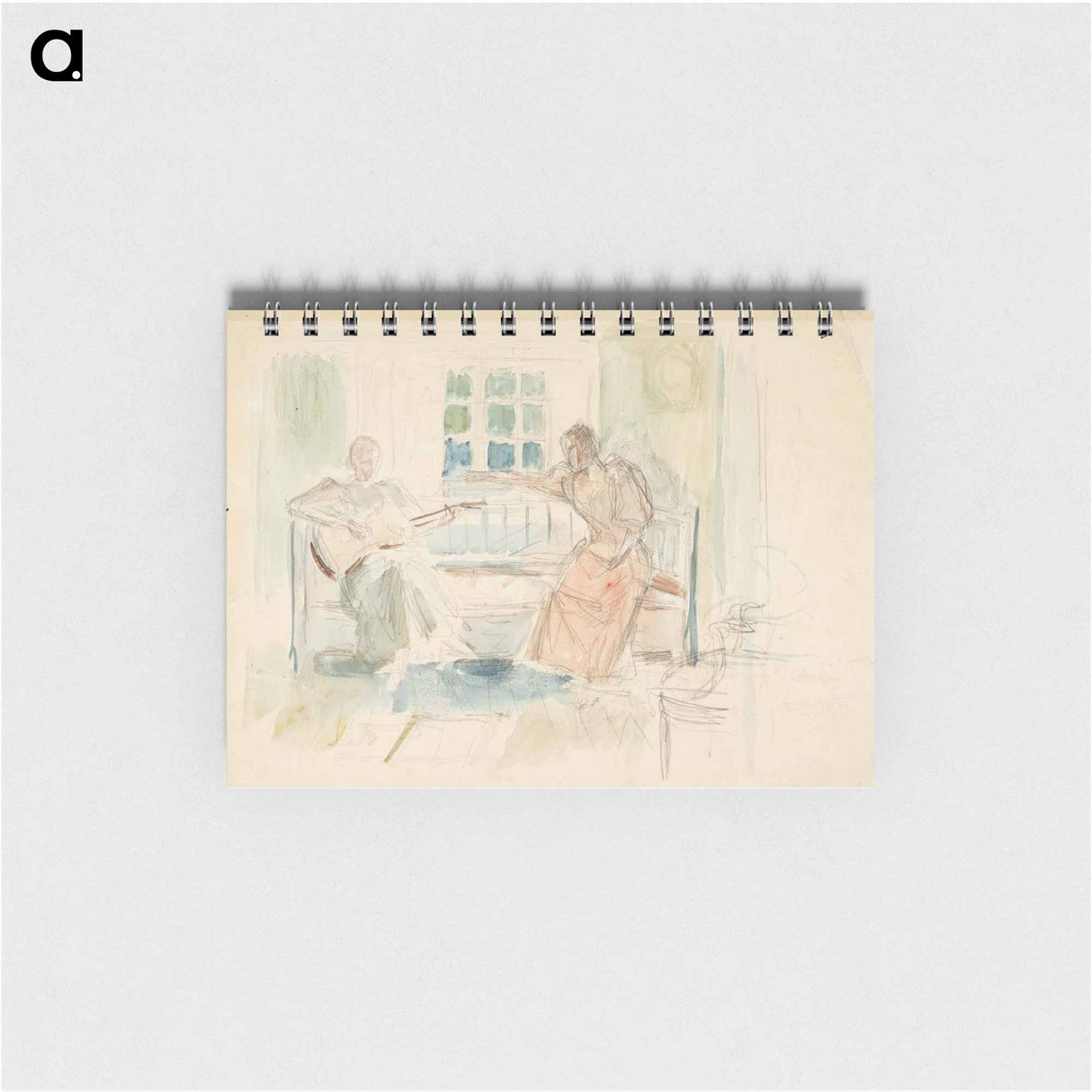 Kaksi naista sohvalla, toinen soittaa kitaraa - アルバート エーデルフェルト Memo.