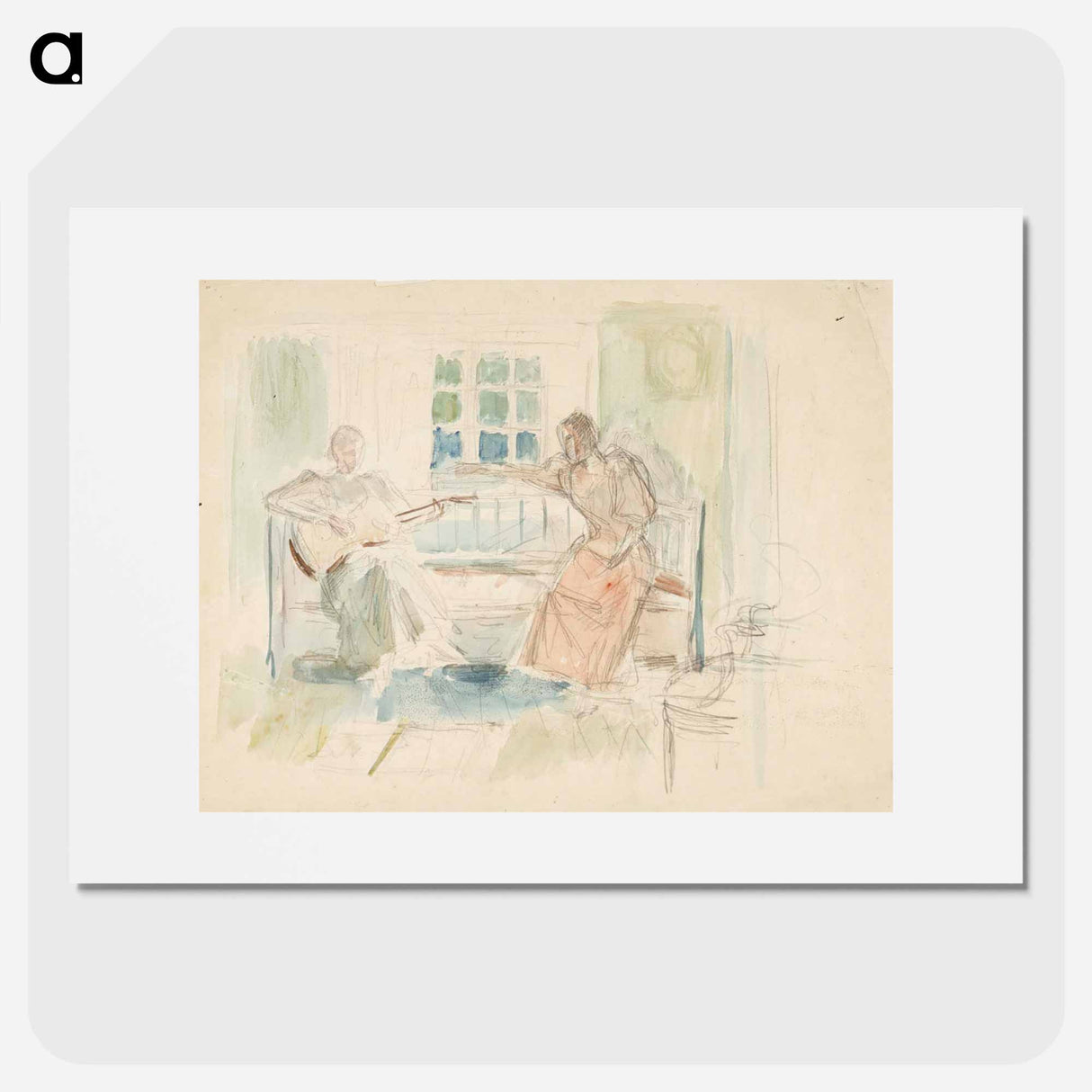 Kaksi naista sohvalla, toinen soittaa kitaraa - アルバート エーデルフェルト Poster.