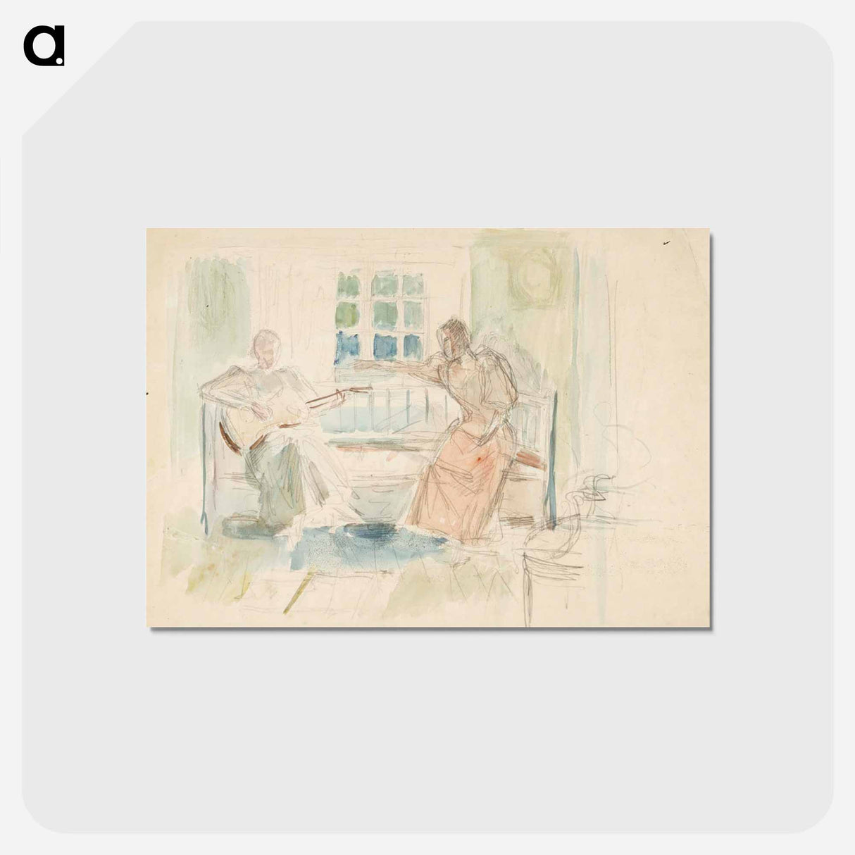 Kaksi naista sohvalla, toinen soittaa kitaraa - アルバート エーデルフェルト Postcard.