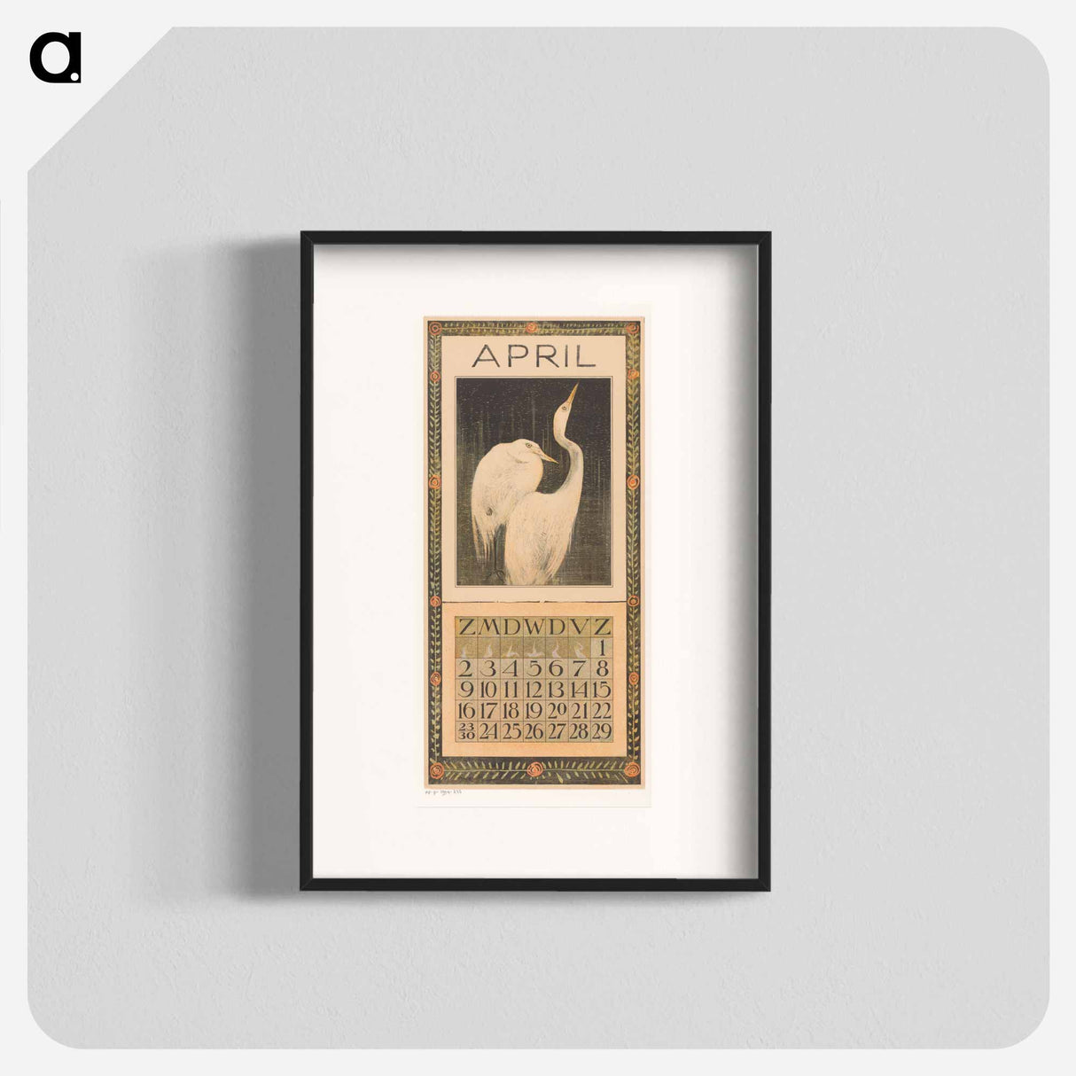 Calendar April with Silver Reigers - Theo van Hoytema Poster.