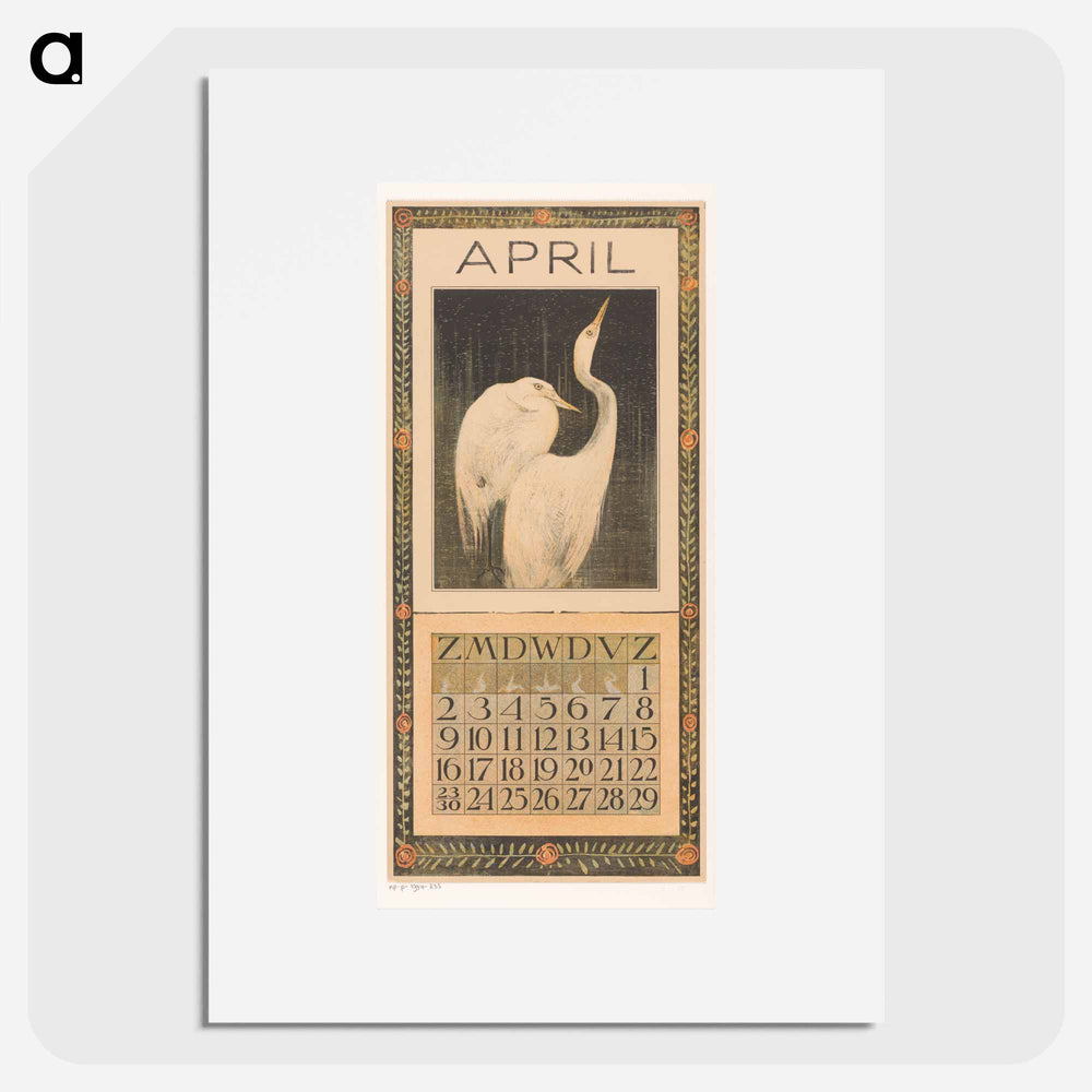 Calendar April with Silver Reigers - Theo van Hoytema Poster.