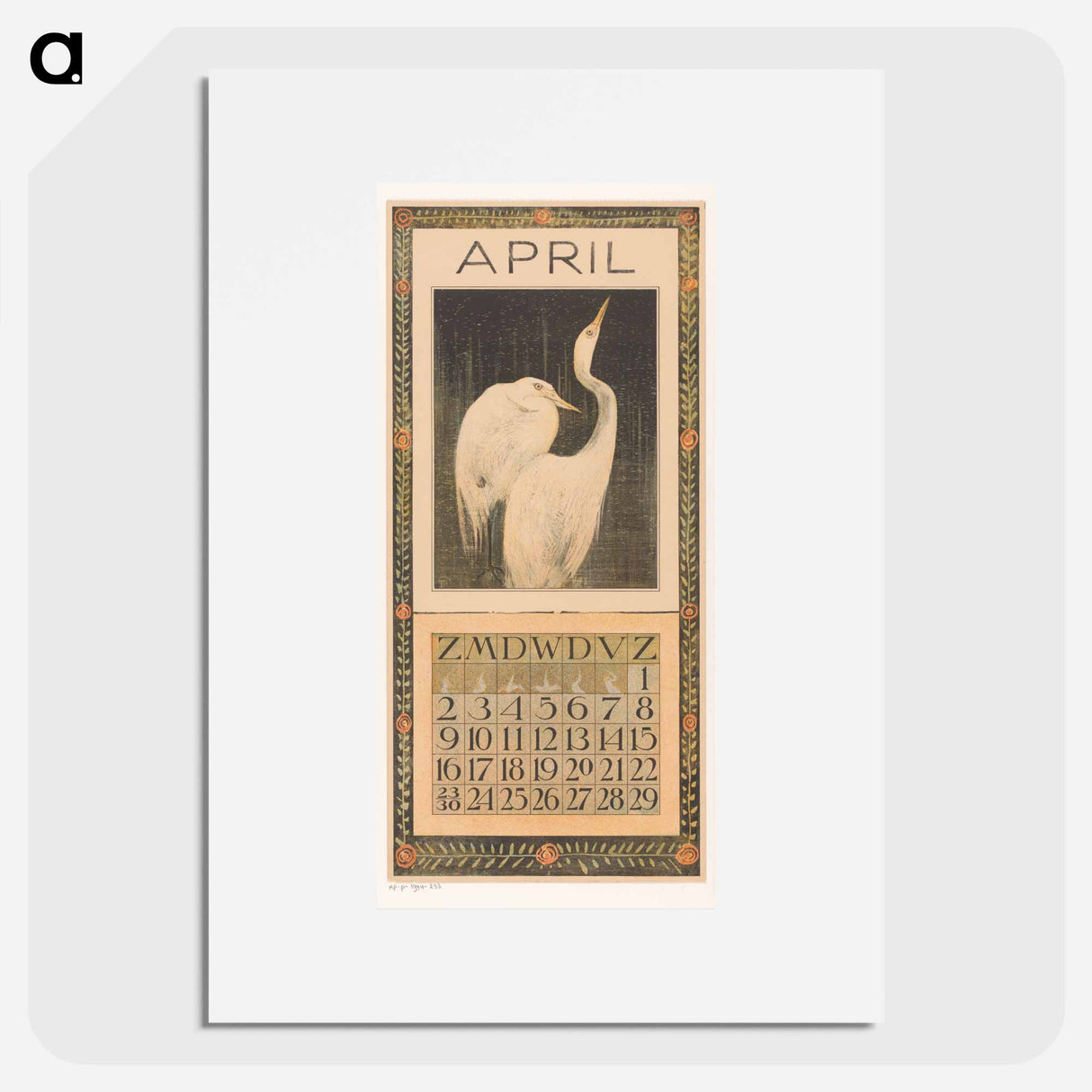 Calendar April with Silver Reigers - Theo van Hoytema Poster.