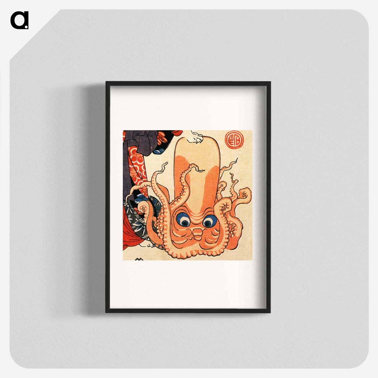 アートポスター-A cat dressed as a woman tapping the head of an octopus - 歌川 国芳 Poster.