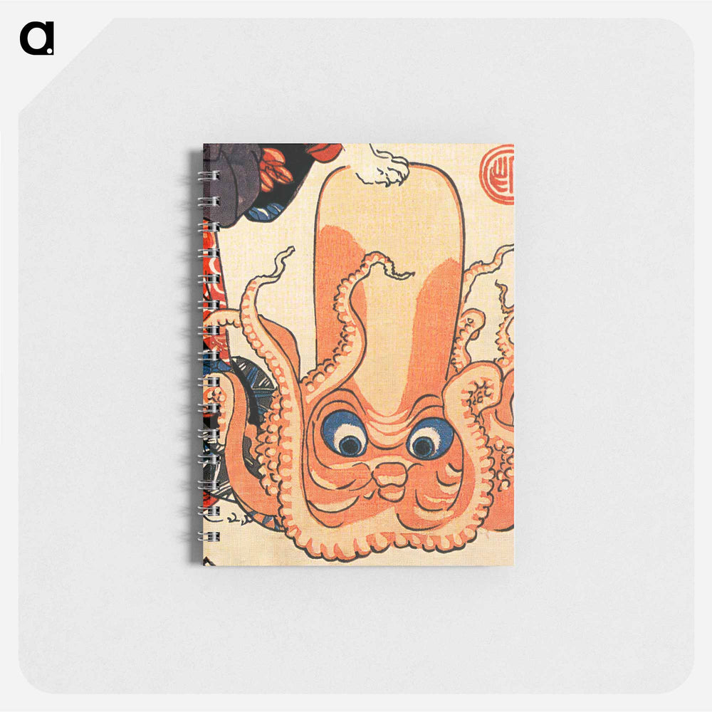 A cat dressed as a woman tapping the head of an octopus - 歌川 国芳 Memo.