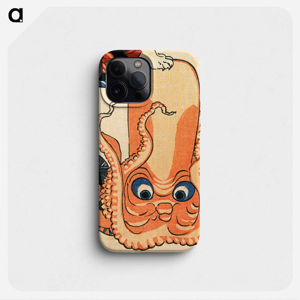 A cat dressed as a woman tapping the head of an octopus - 歌川 国芳 Phone Case.