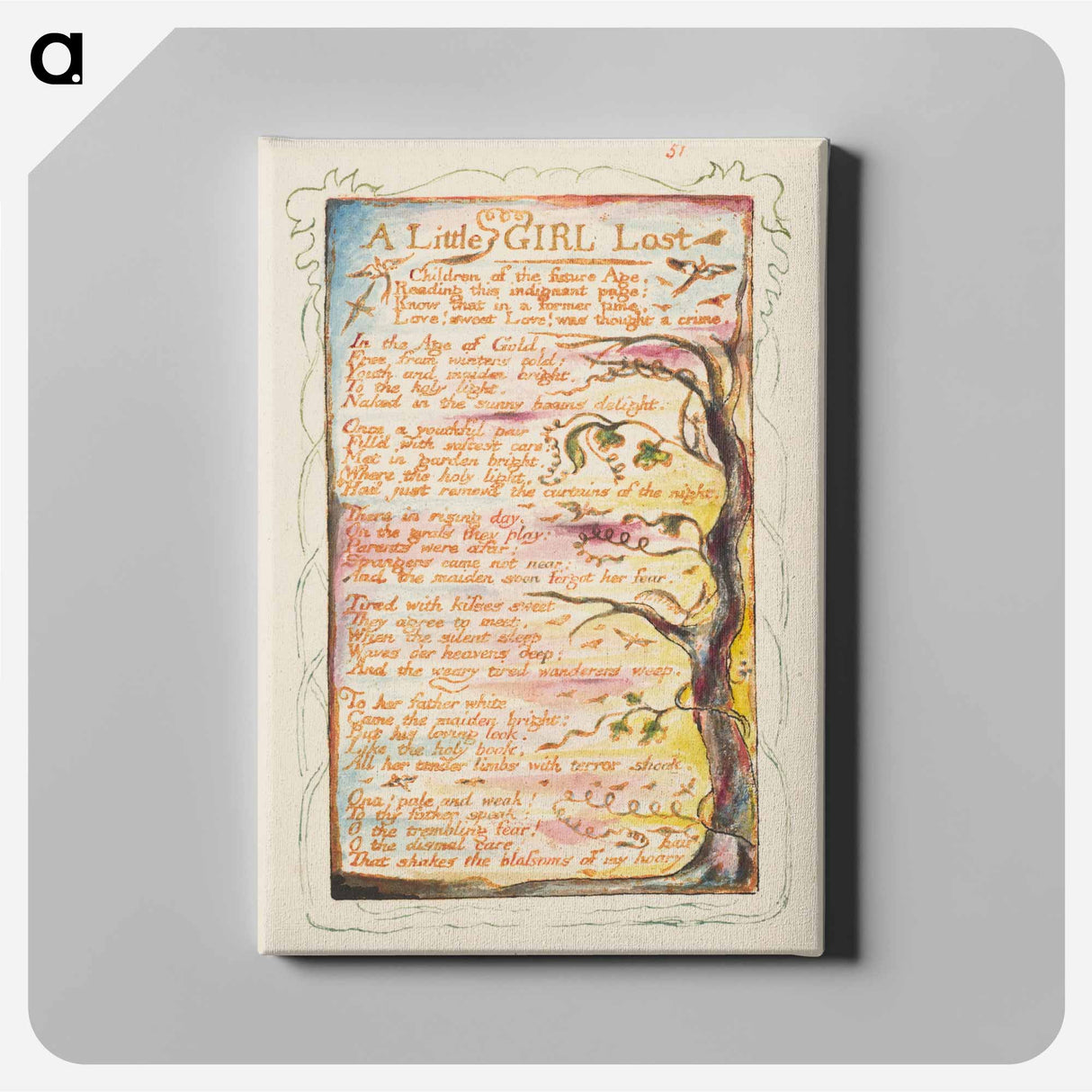 Songs of Innocence and of Experience: A Little Girl Lost - William Blake Canvas.
