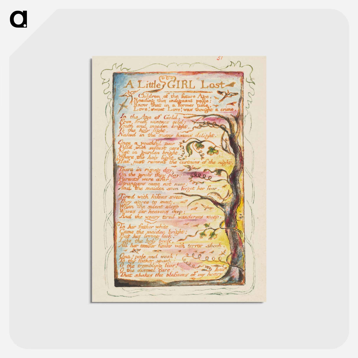 アートポストカード-Songs of Innocence and of Experience: A Little Girl Lost - ウィリアム ブレイク Postcard.