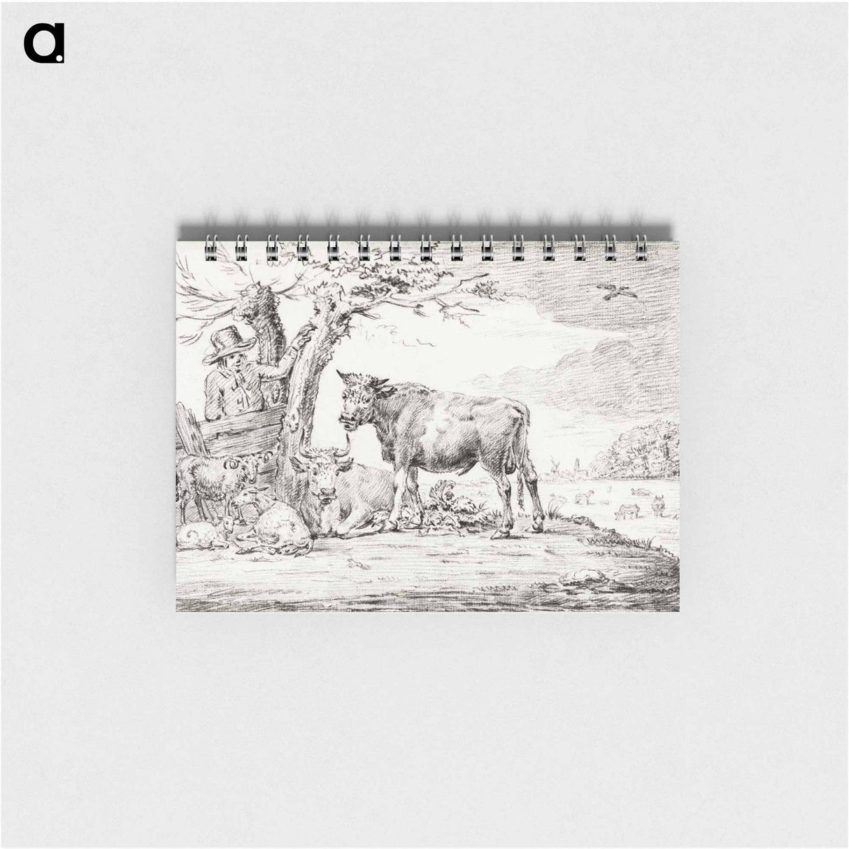 Farmer standing at a fence with cattle by Jean Bernard - ジャン ベルナール Memo.