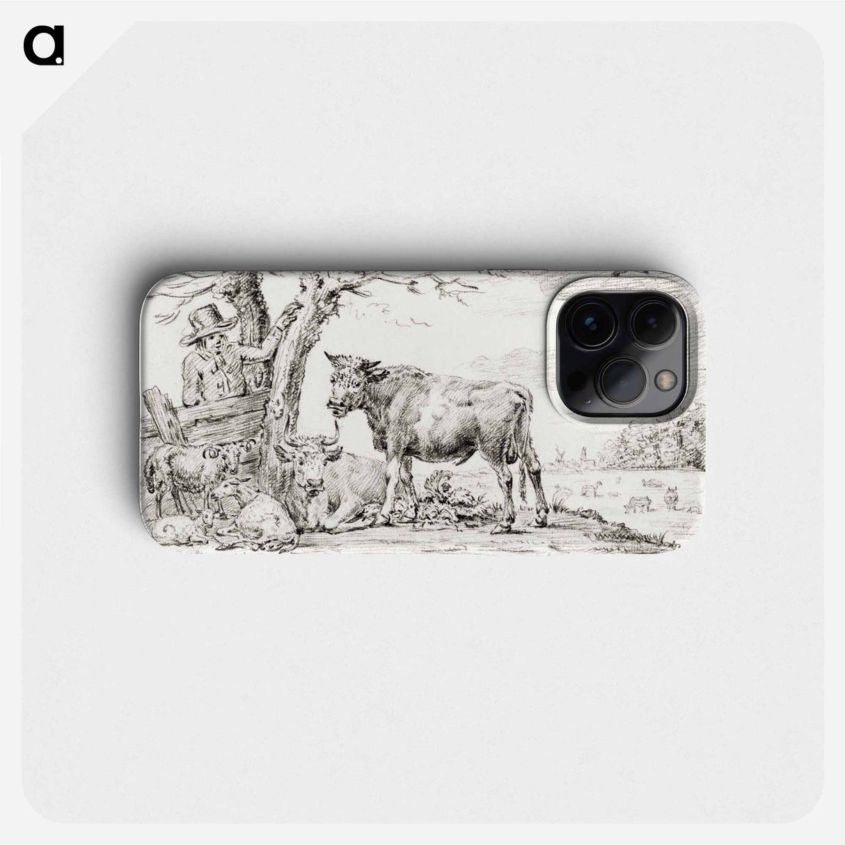 Farmer standing at a fence with cattle by Jean Bernard - ジャン ベルナール Phone Case.