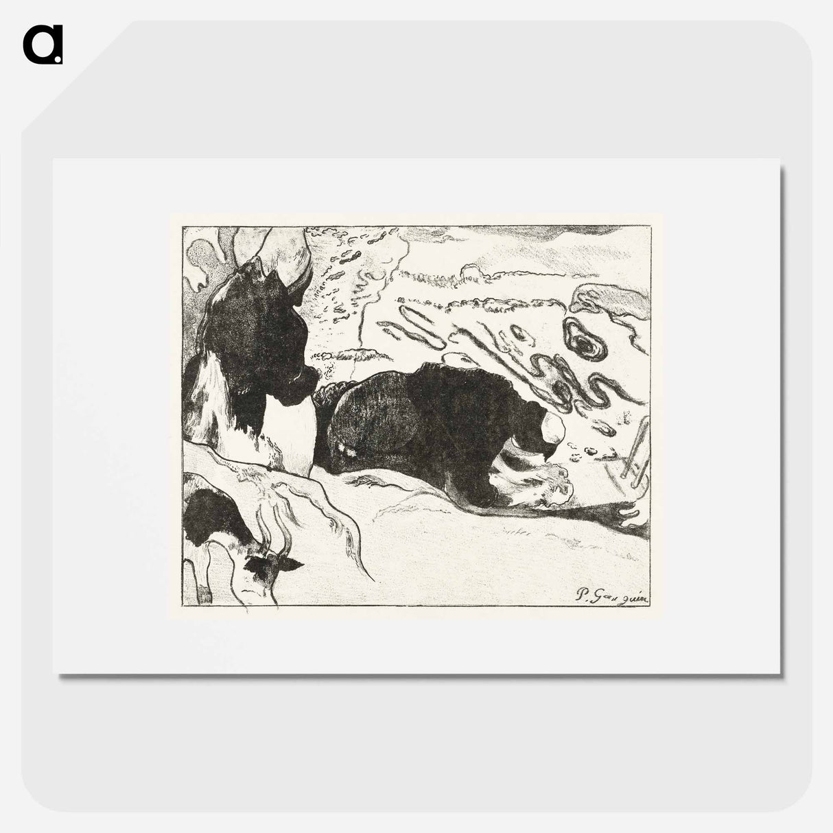 Two Washing Women Wash Clothes by Water - Paul Gauguin Poster.