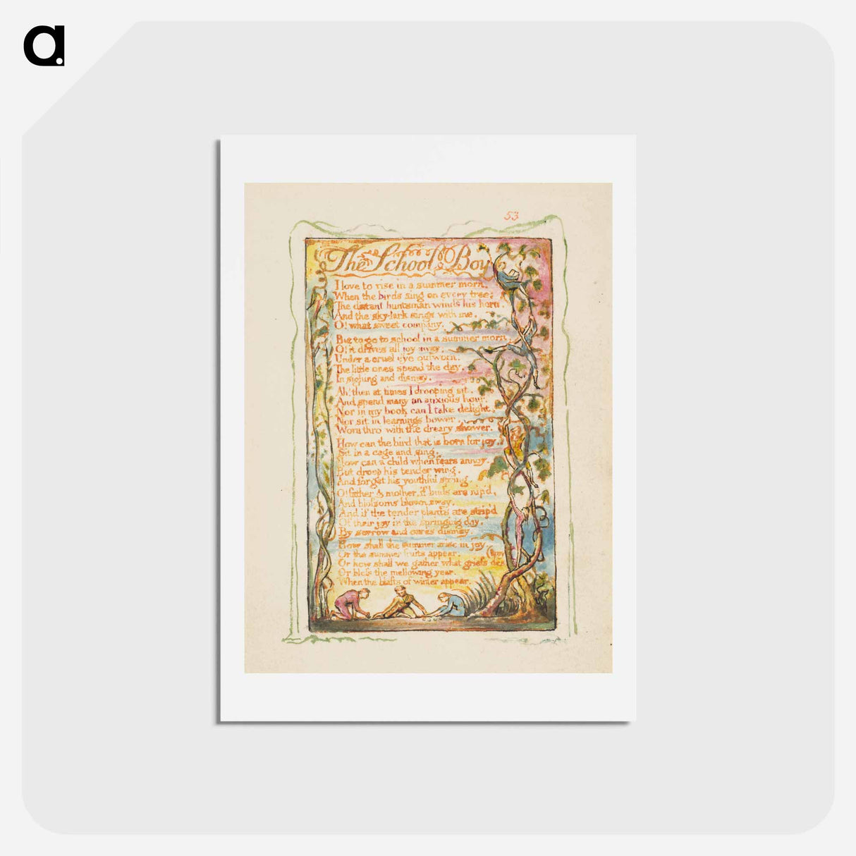 アートポストカード-Songs of Innocence and of Experience: The School Boy - ウィリアム ブレイク Postcard.