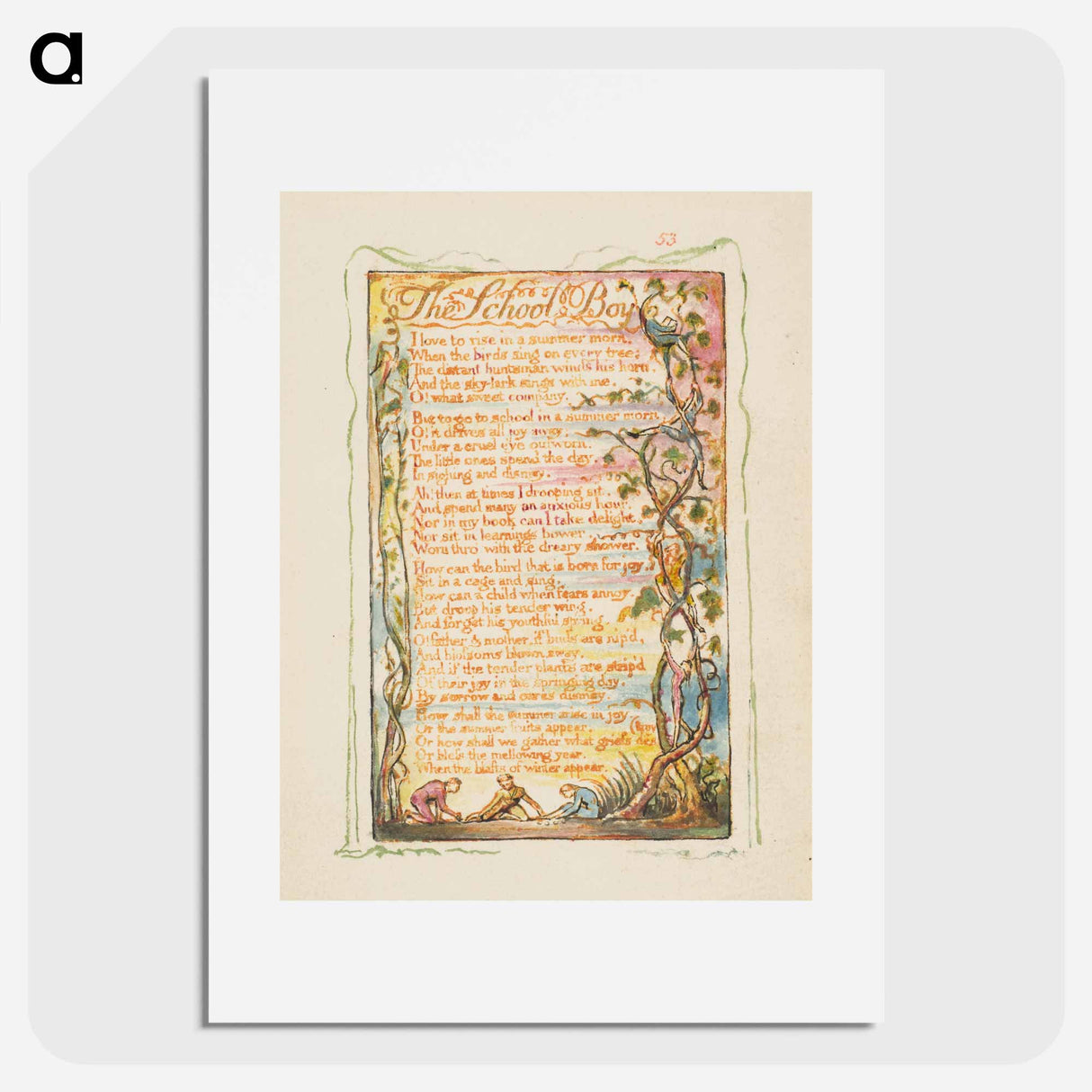 Songs of Innocence and of Experience: The School Boy - William Blake Poster.