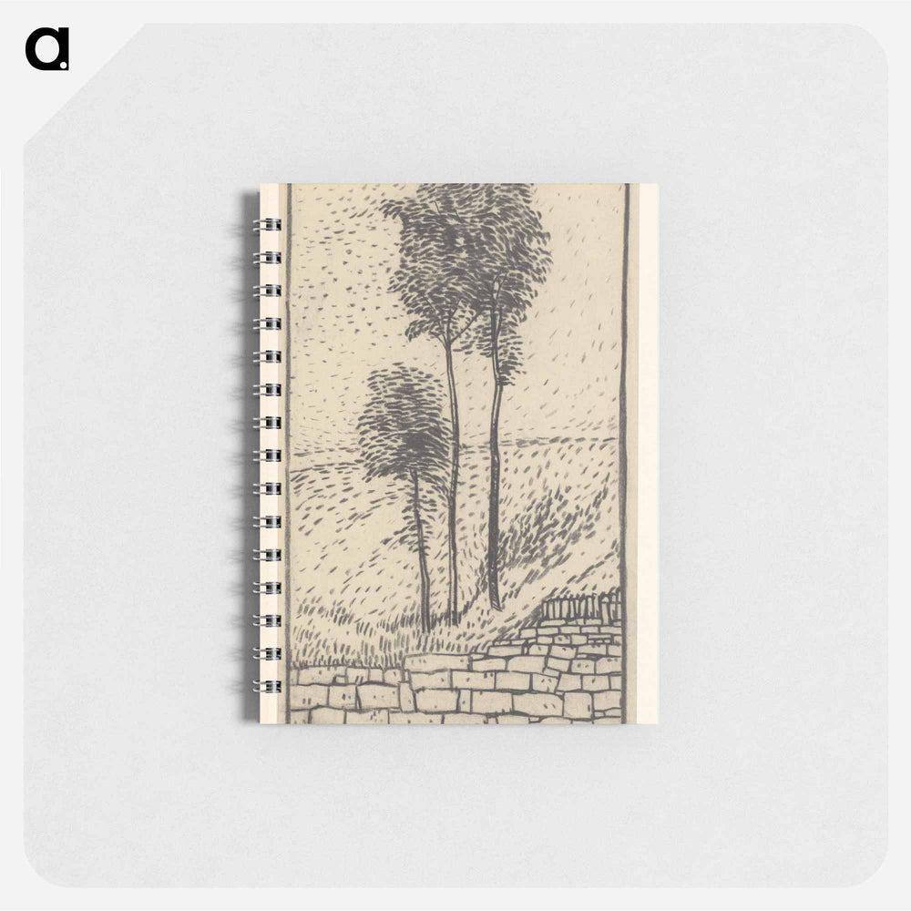 Drie bomen bij een stenen muur - ユリー デ フラーハ Memo.