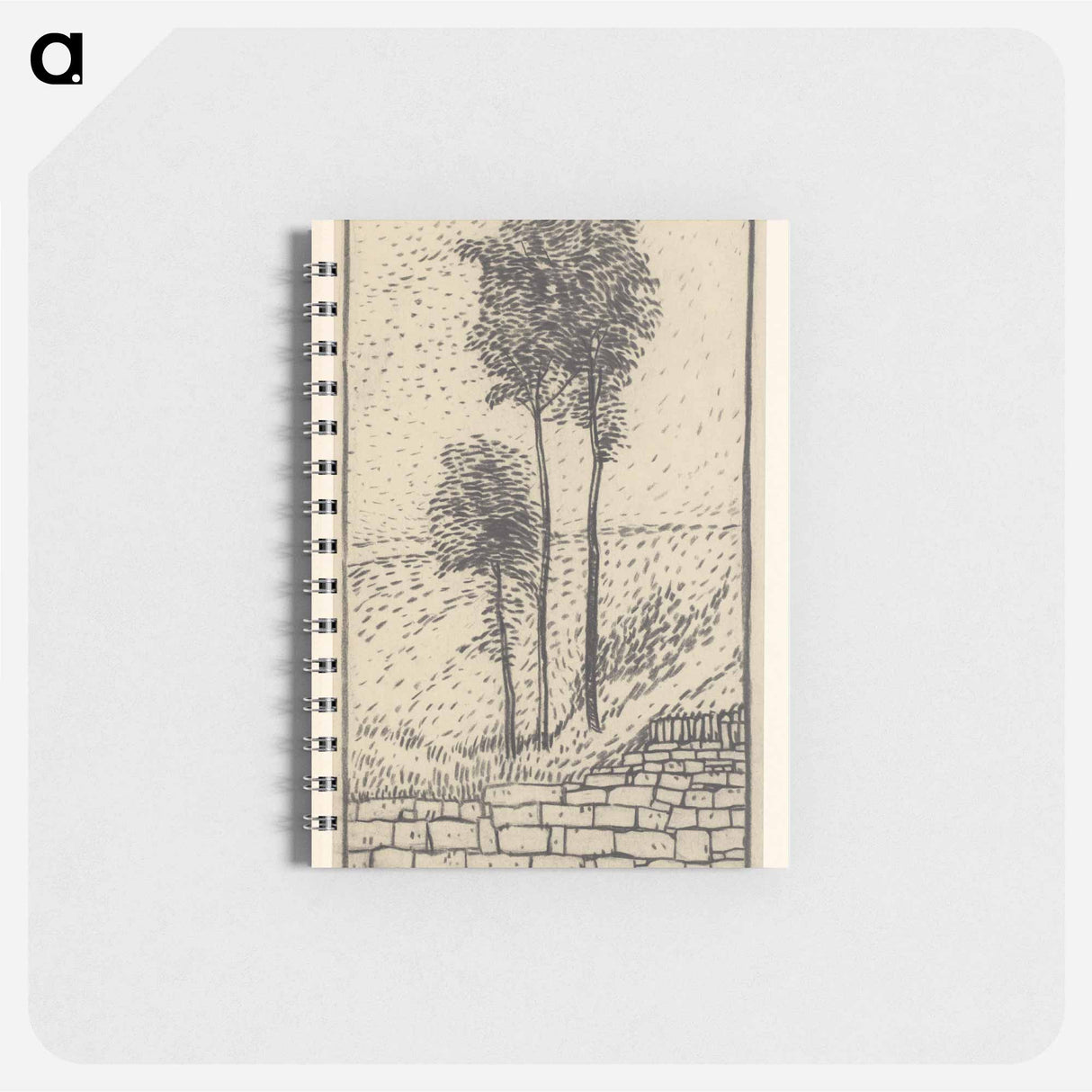 Drie bomen bij een stenen muur - ユリー デ フラーハ Memo.