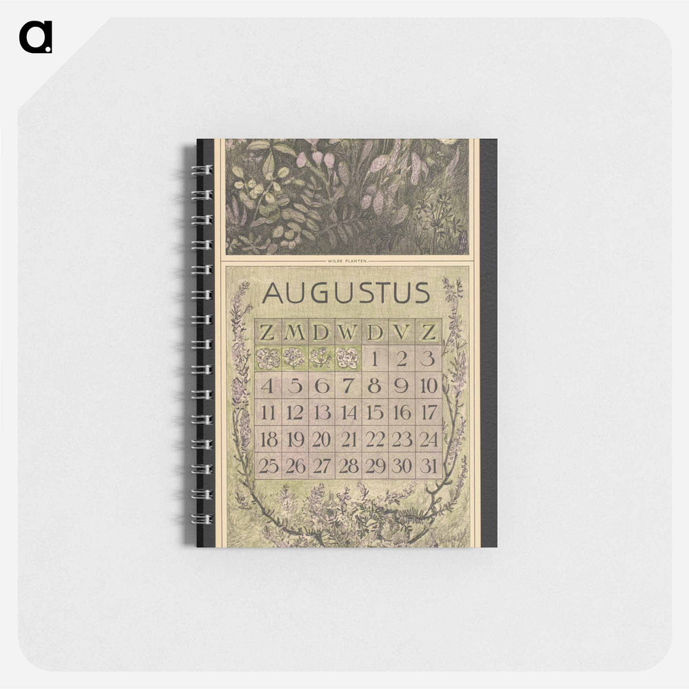Kalenderblad voor augustus met wilde planten by Theo van Hoytema - テオ ヴァン ホイテマ Memo.