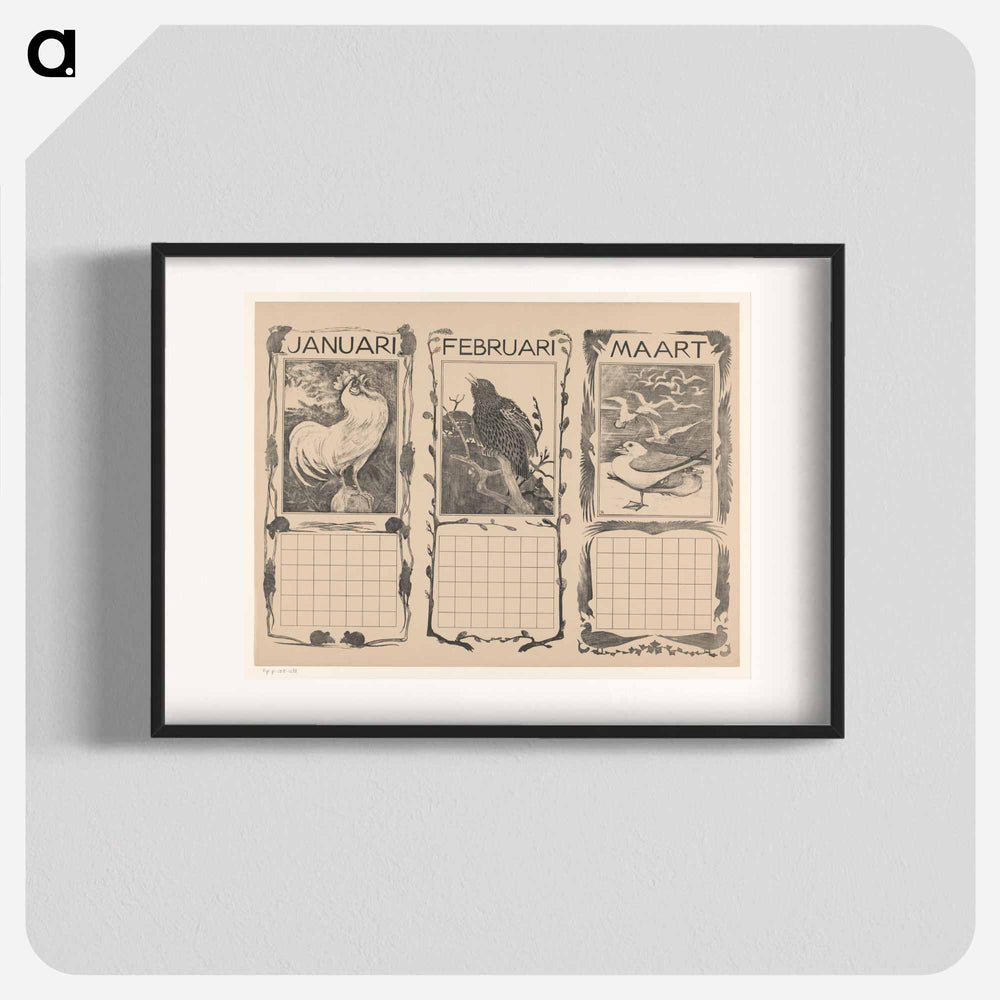 Calendar blades of January, February at Maart, with Vogels - Theo van Hoytema Poster.