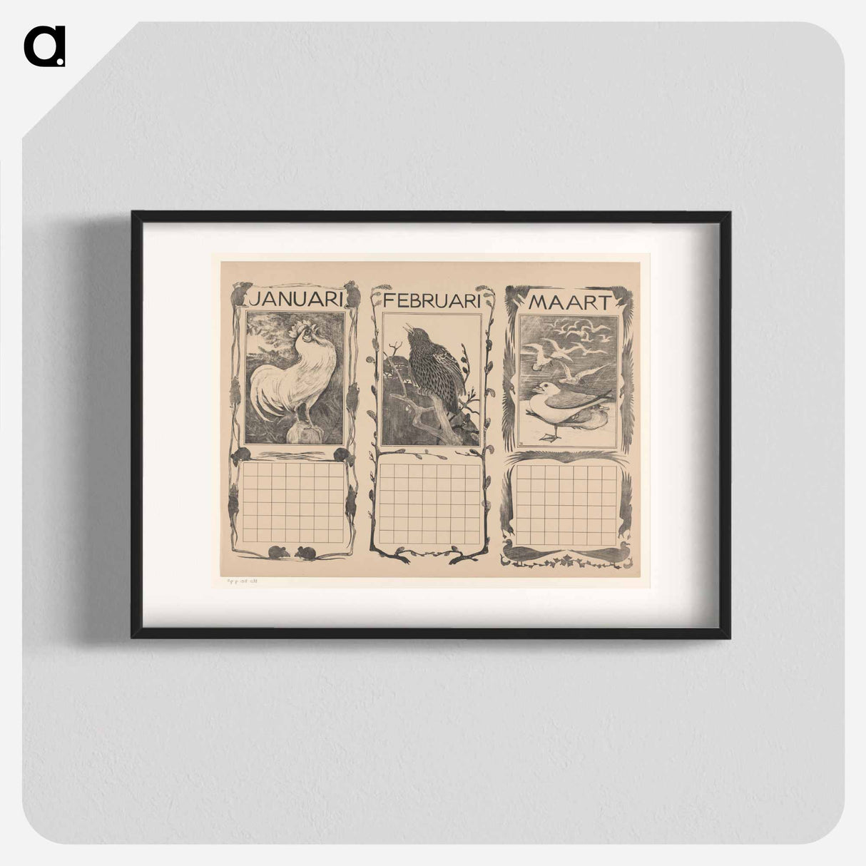 Calendar blades of January, February at Maart, with Vogels - Theo van Hoytema Poster.