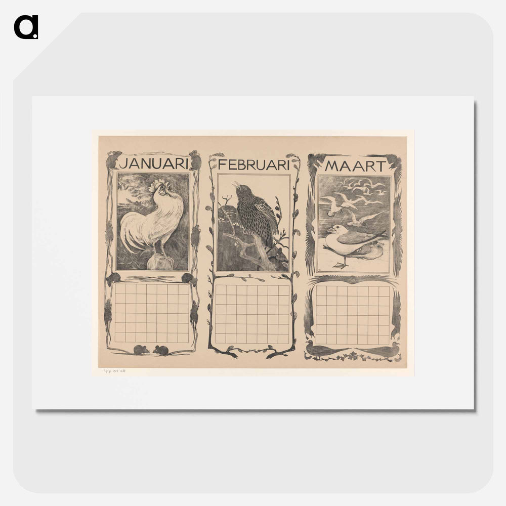 Calendar blades of January, February at Maart, with Vogels - Theo van Hoytema Poster.