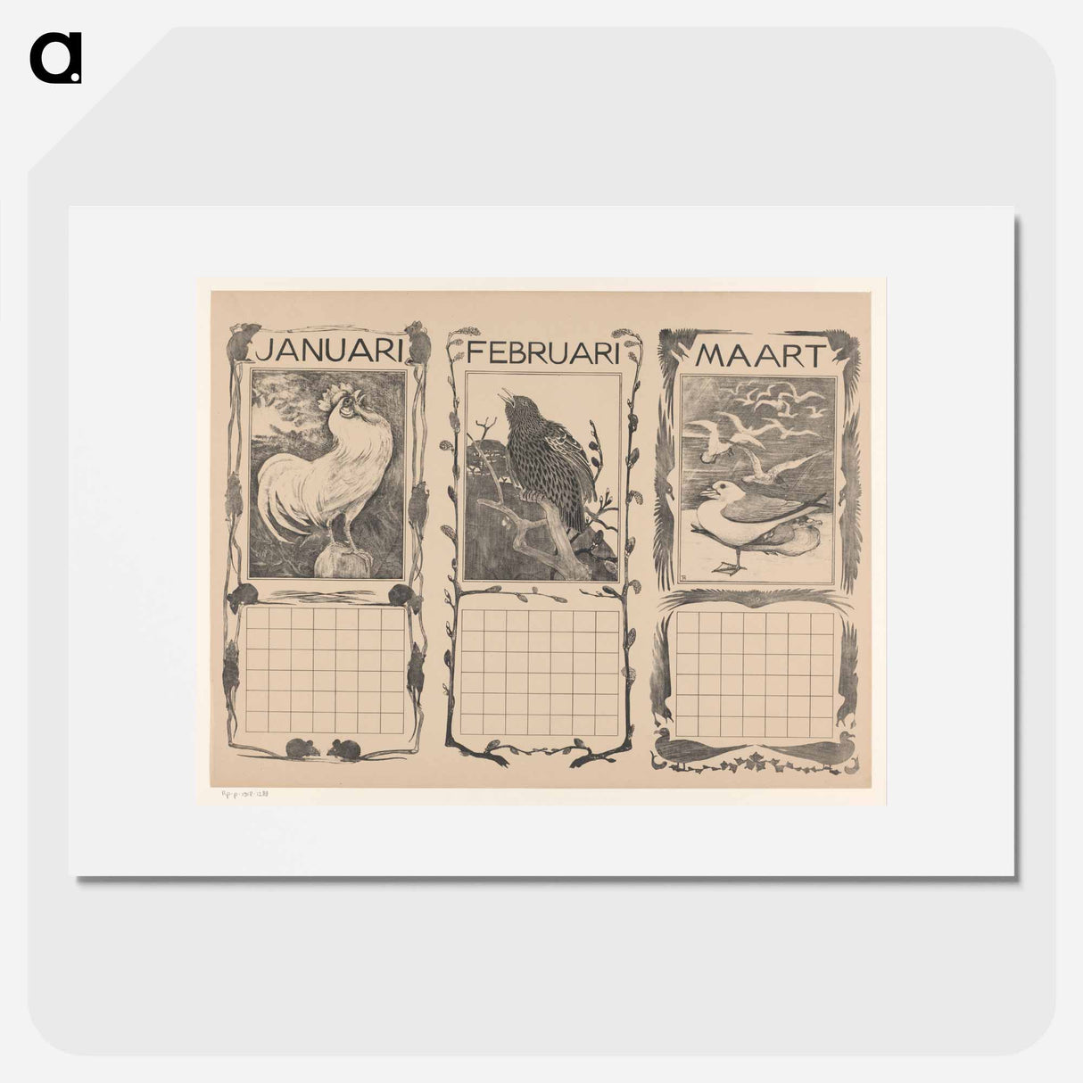 Calendar blades of January, February at Maart, with Vogels - Theo van Hoytema Poster.