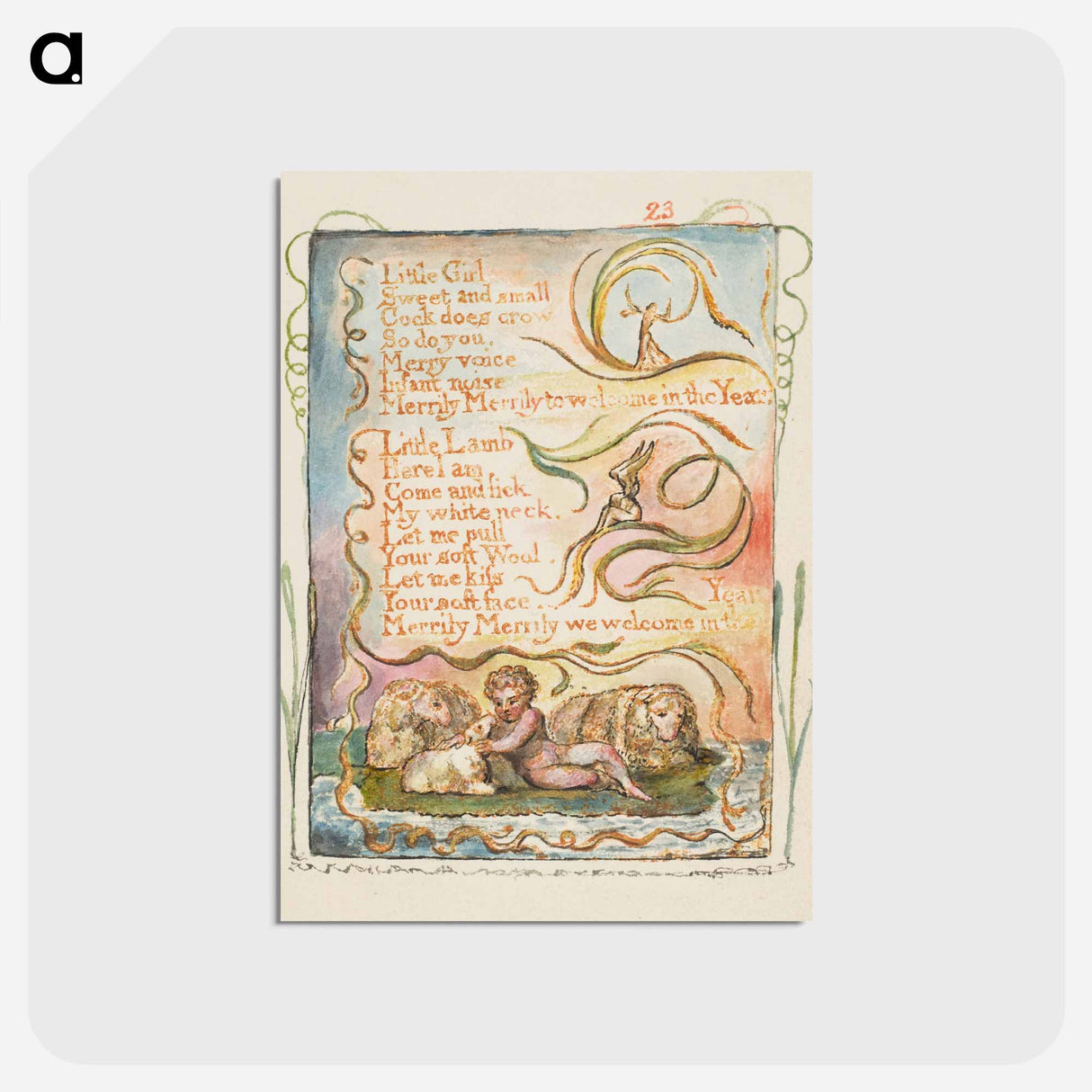 アートポストカード-Songs of Innocence and of Experience: Spring (second plate): Little Girl - ウィリアム ブレイク Postcard.
