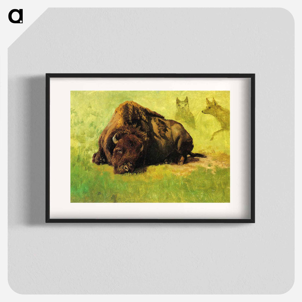 アートポスター-Bison with Coyotes in the Background - アルバート ビアスタット Poster.