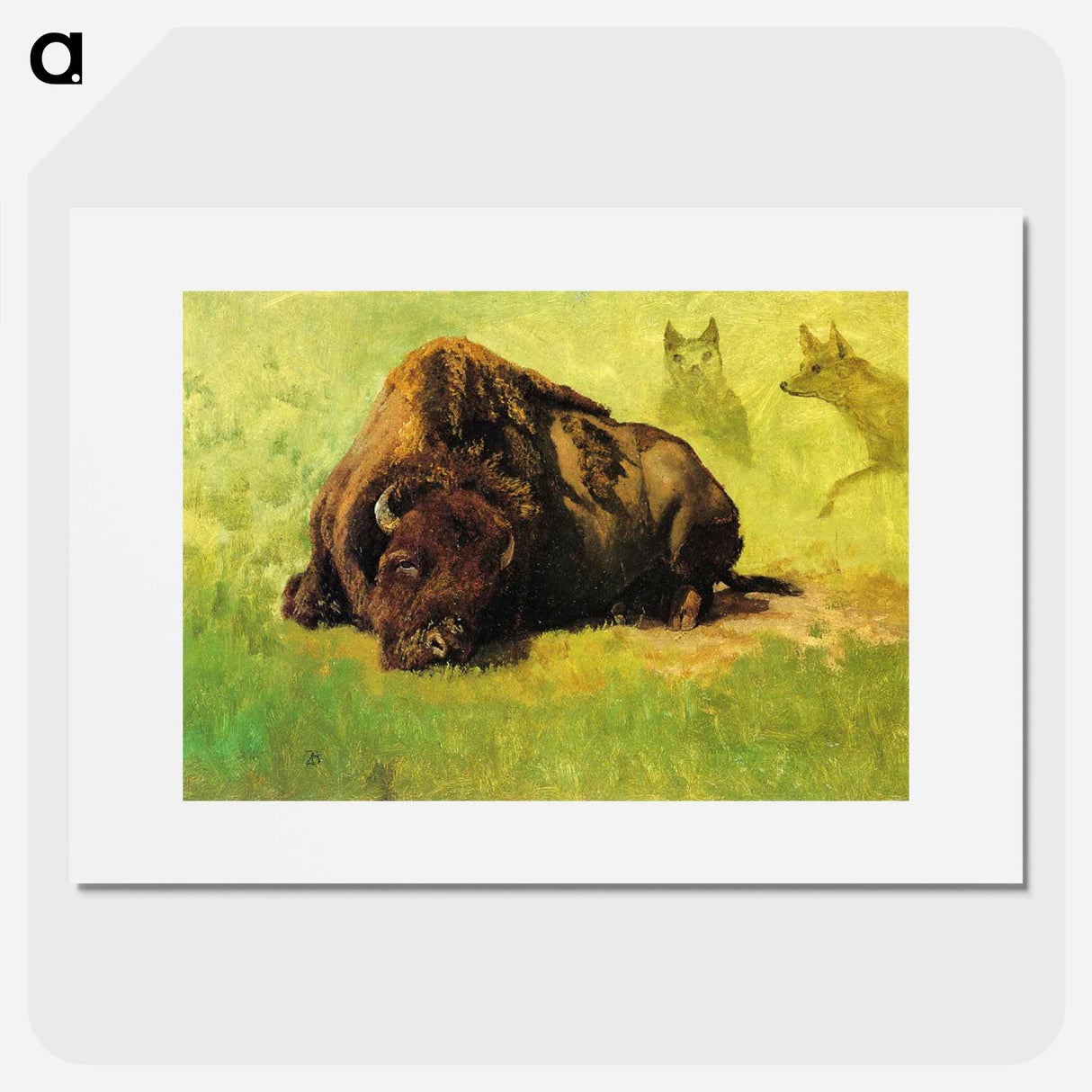 アートポスター-Bison with Coyotes in the Background - アルバート ビアスタット Poster.