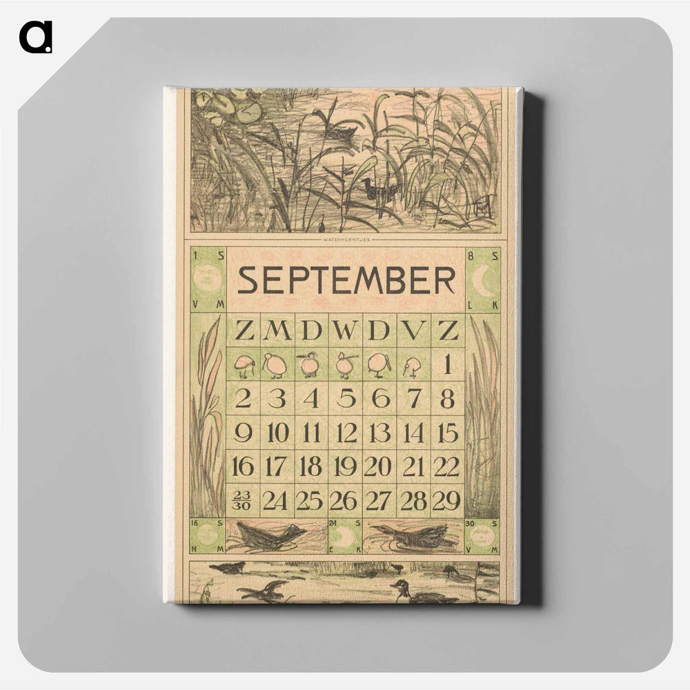 Calendar September with watercolours in the background - Theo van Hoytema Canvas.