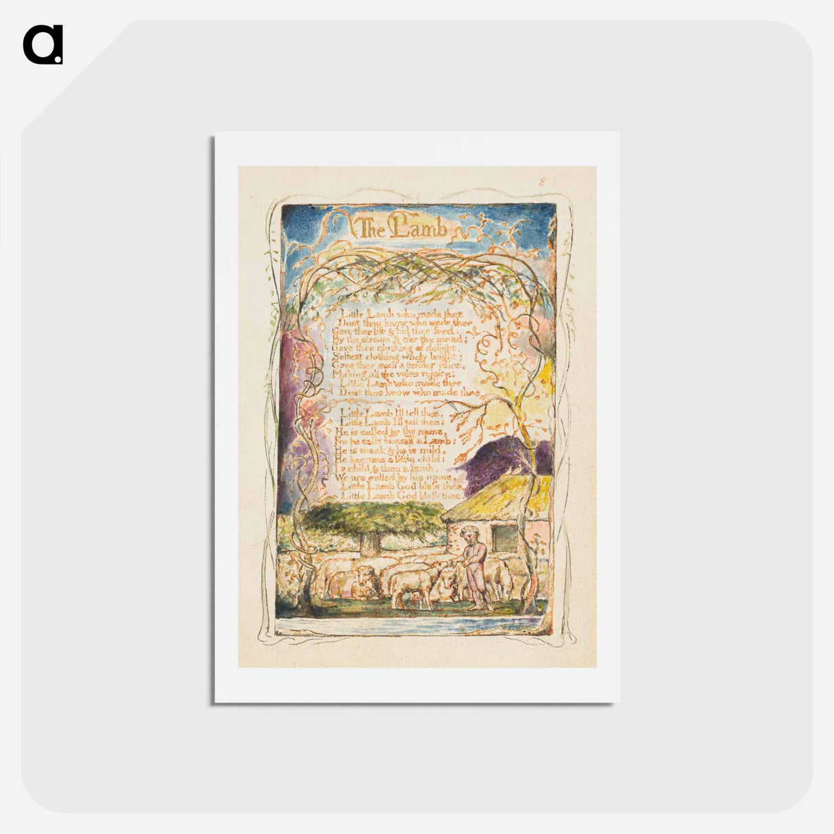 アートポストカード-Songs of Innocence and of Experience: The Lamb - ウィリアム ブレイク Postcard.