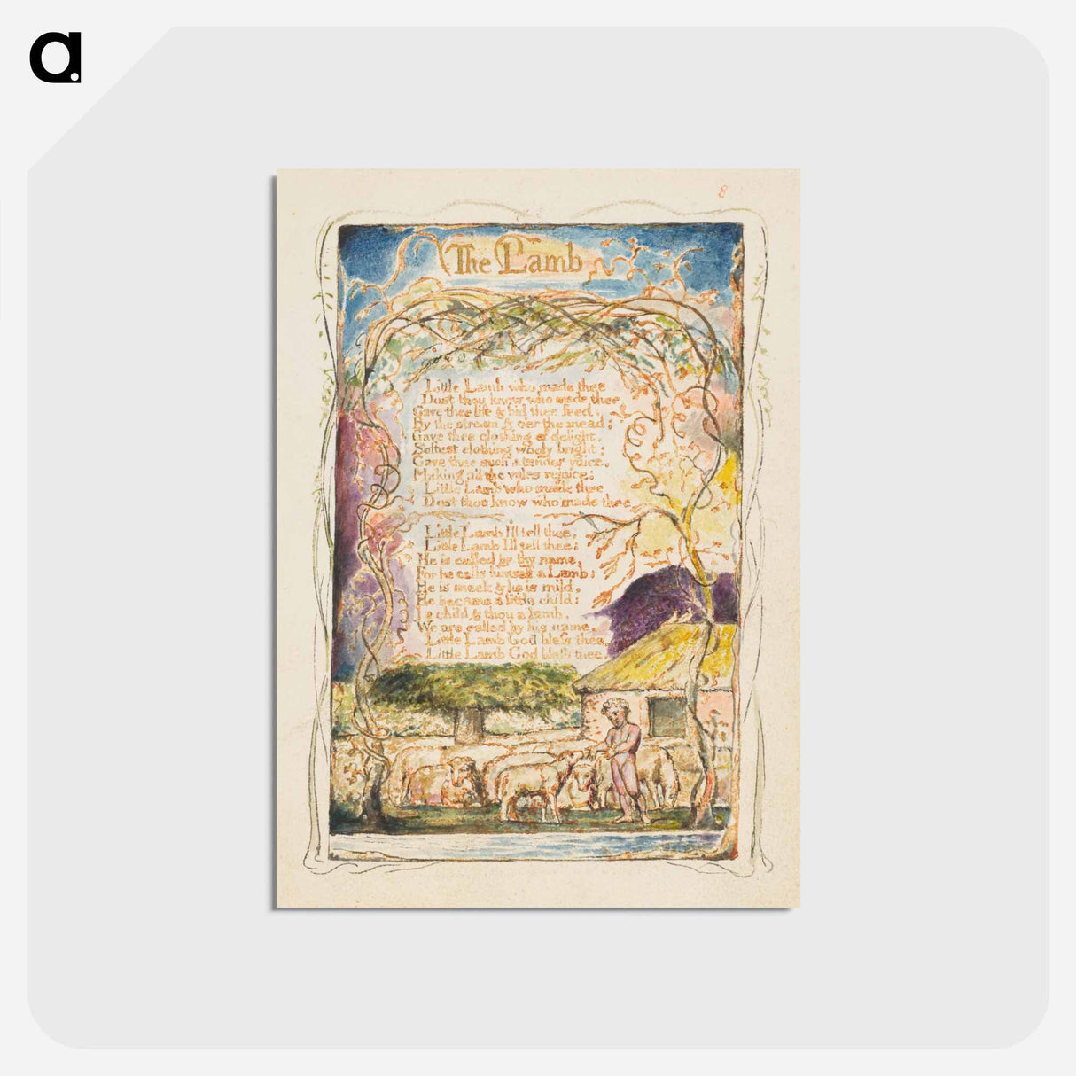 アートポストカード-Songs of Innocence and of Experience: The Lamb - ウィリアム ブレイク Postcard.