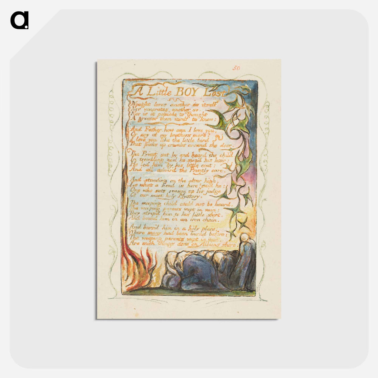 アートポストカード-Songs of Innocence and of Experience: A Little Boy Lost - ウィリアム ブレイク Postcard.
