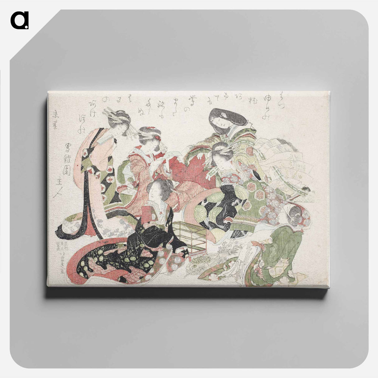アートパネル-Hokusai's six women seated around a bird cage - 葛飾 北斎 Canvas.