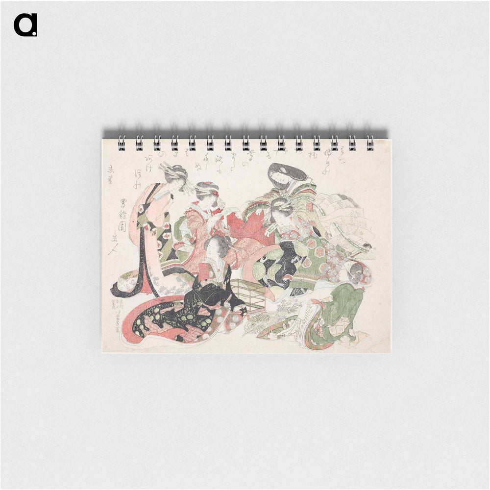 Hokusai's six women seated around a bird cage - 葛飾 北斎 Memo.