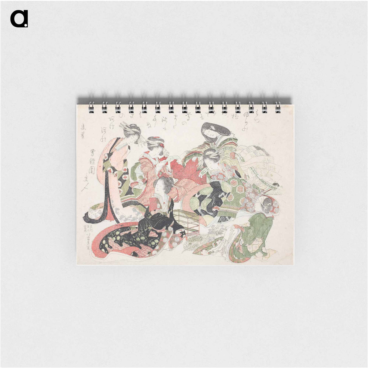 Hokusai's six women seated around a bird cage - 葛飾 北斎 Memo.