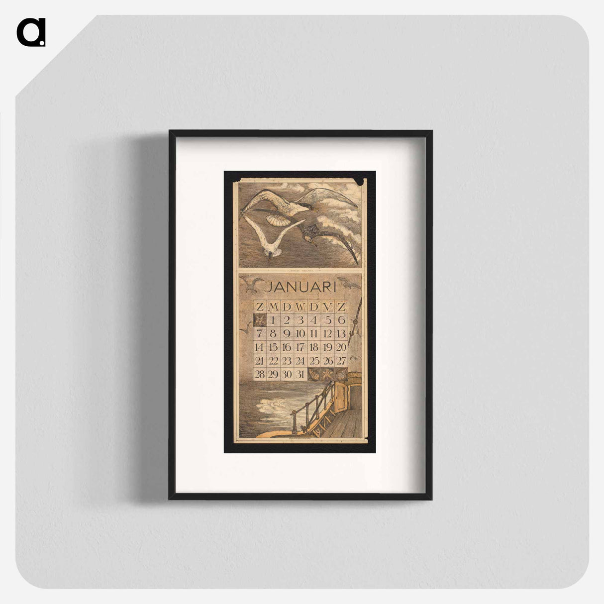 Calendar for January 1912 with three young children - Theo van Hoytema Poster.