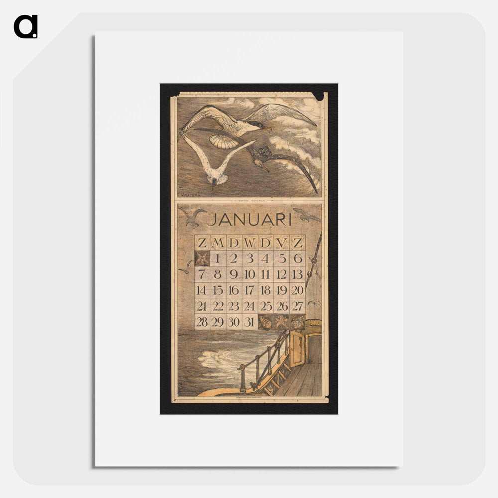 Calendar for January 1912 with three young children - Theo van Hoytema Poster.