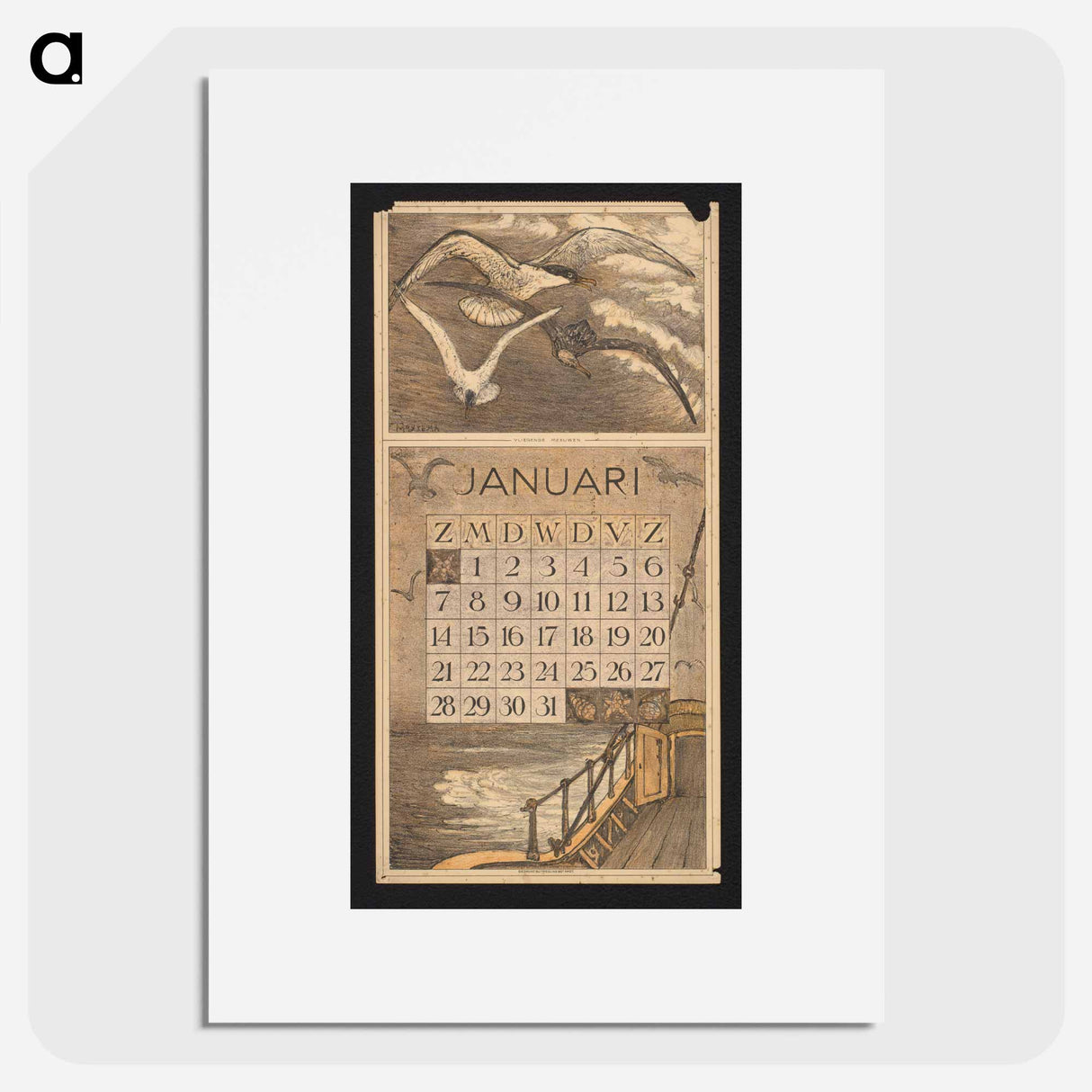 Calendar for January 1912 with three young children - Theo van Hoytema Poster.