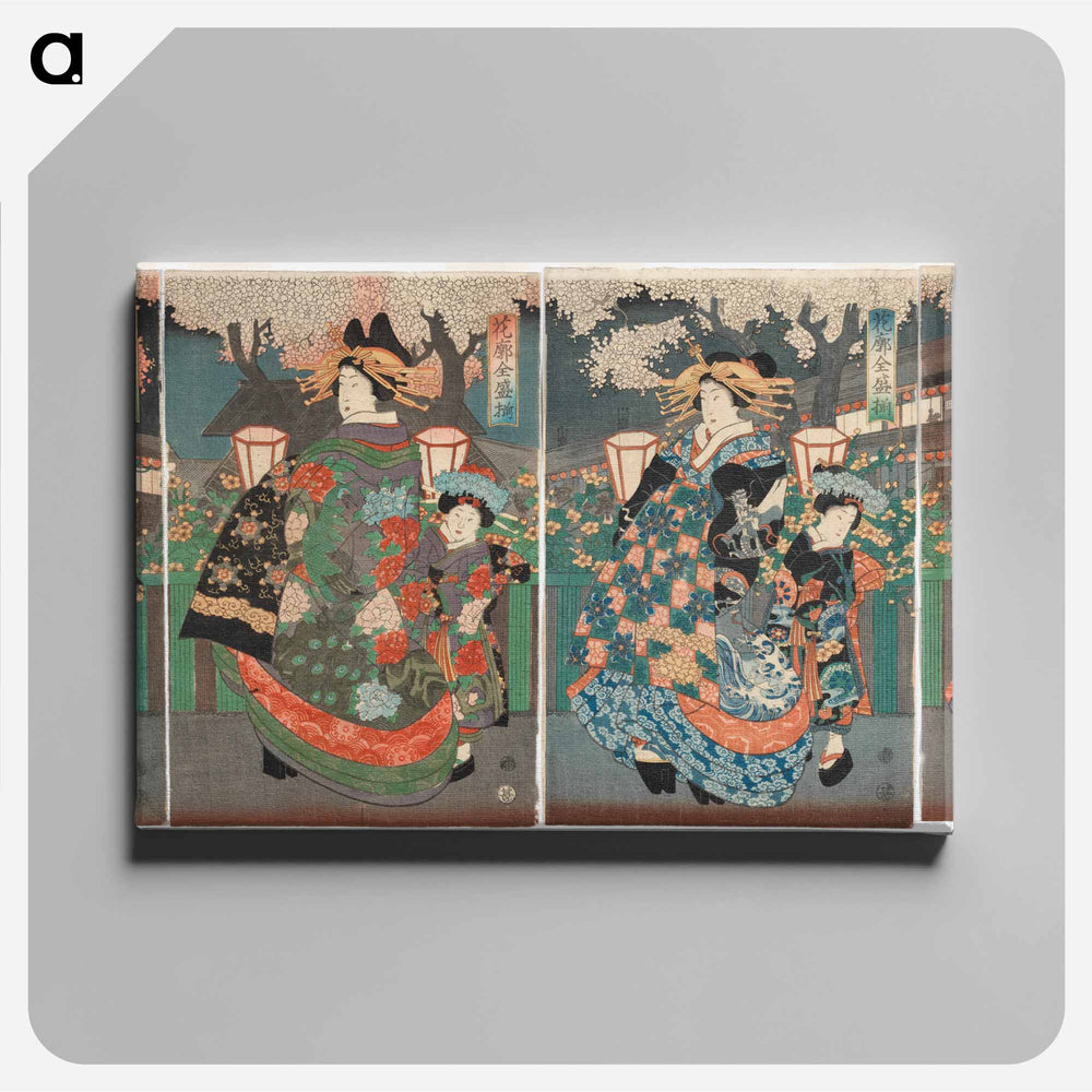 Neljä onnagata-näyttelijää kabuki-näytelmässä - 歌川 国芳 Canvas.