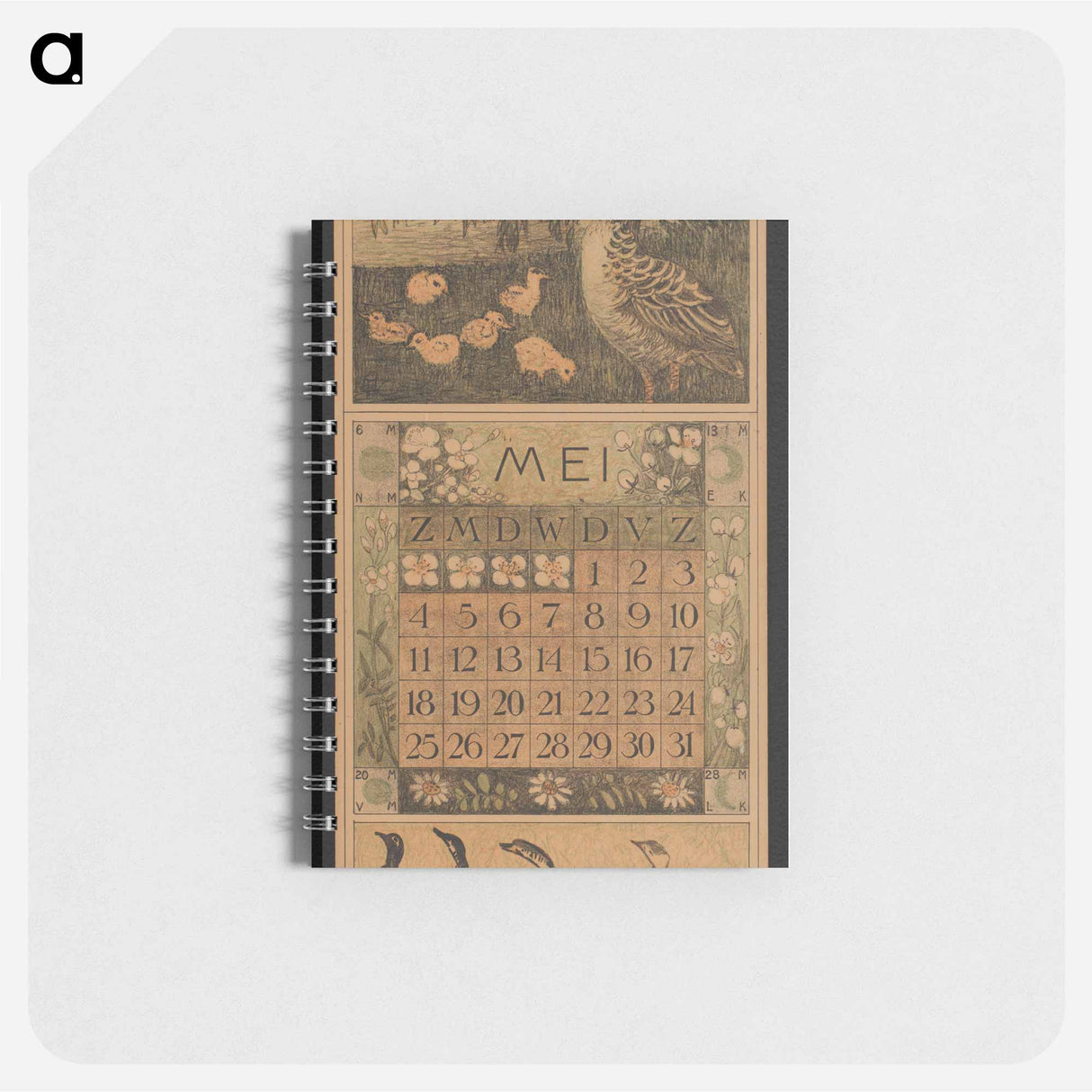 Kalenderblad voor mei 1913 met een eend met kuikens en ganzen - テオ ヴァン ホイテマ Memo.