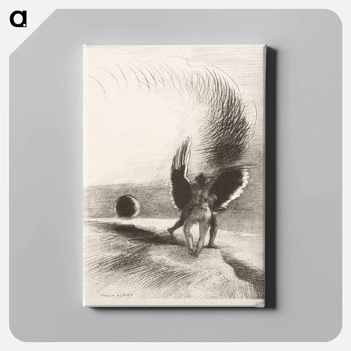 Beneath the Wing of Shadow the Black Creature was Biting Energetically - オディロン ルドン Canvas.