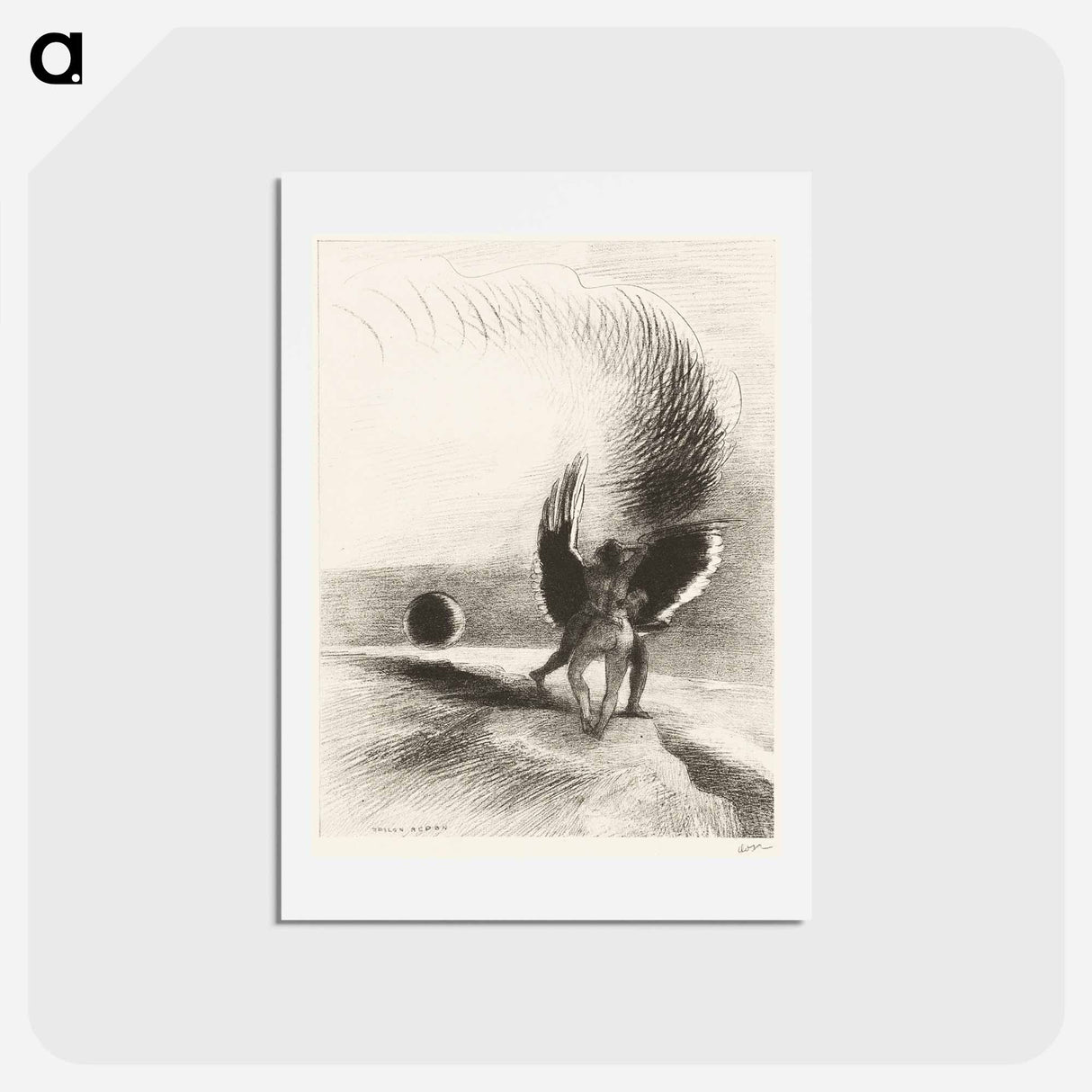 アートポストカード-Beneath the Wing of Shadow the Black Creature was Biting Energetically - オディロン ルドン Postcard.