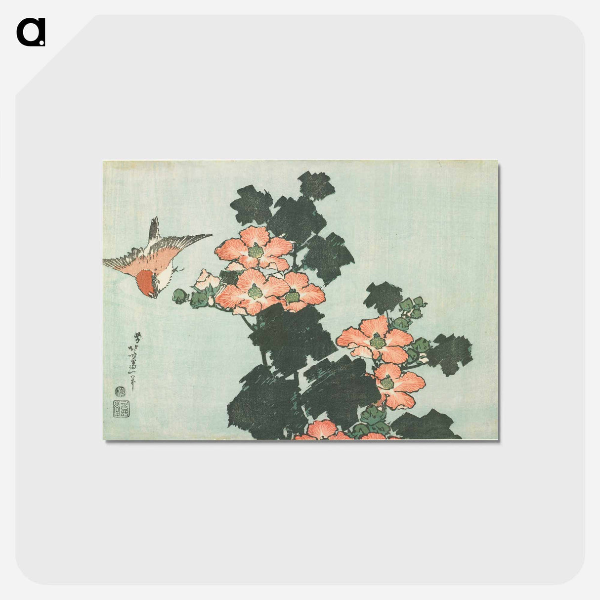 アートポストカード-Hibiscus and Sparrow - 葛飾 北斎 Postcard.