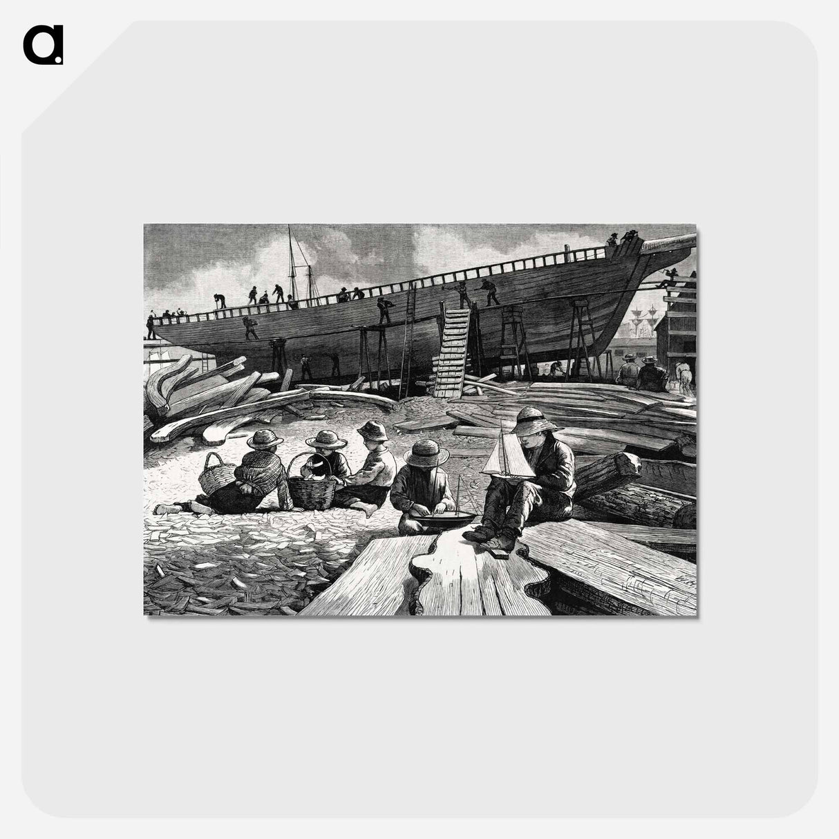 アートポストカード-Ship-Building, Gloucester Harbor - ウィンスロー ホーマー Postcard.