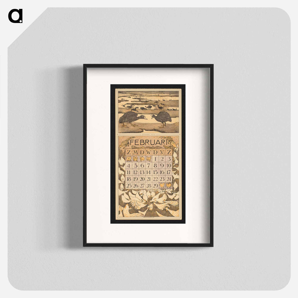 Calendar for February 1912 with flowers by Theo van Hoytema - Theo van Hoytema Poster.